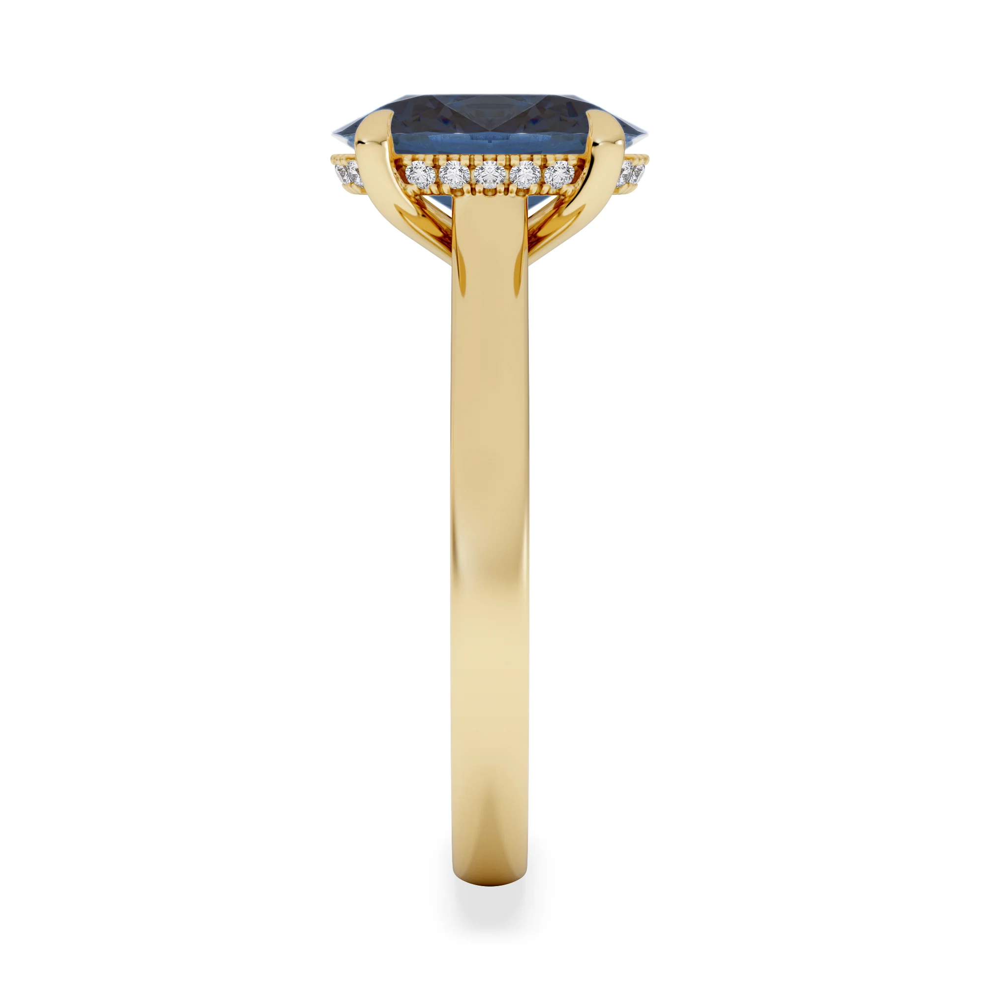 Amora 2.00ct Oval Cut Lab Sapphire Hidden Halo Engagement Ring in 18K Yellow Gold - Image 5