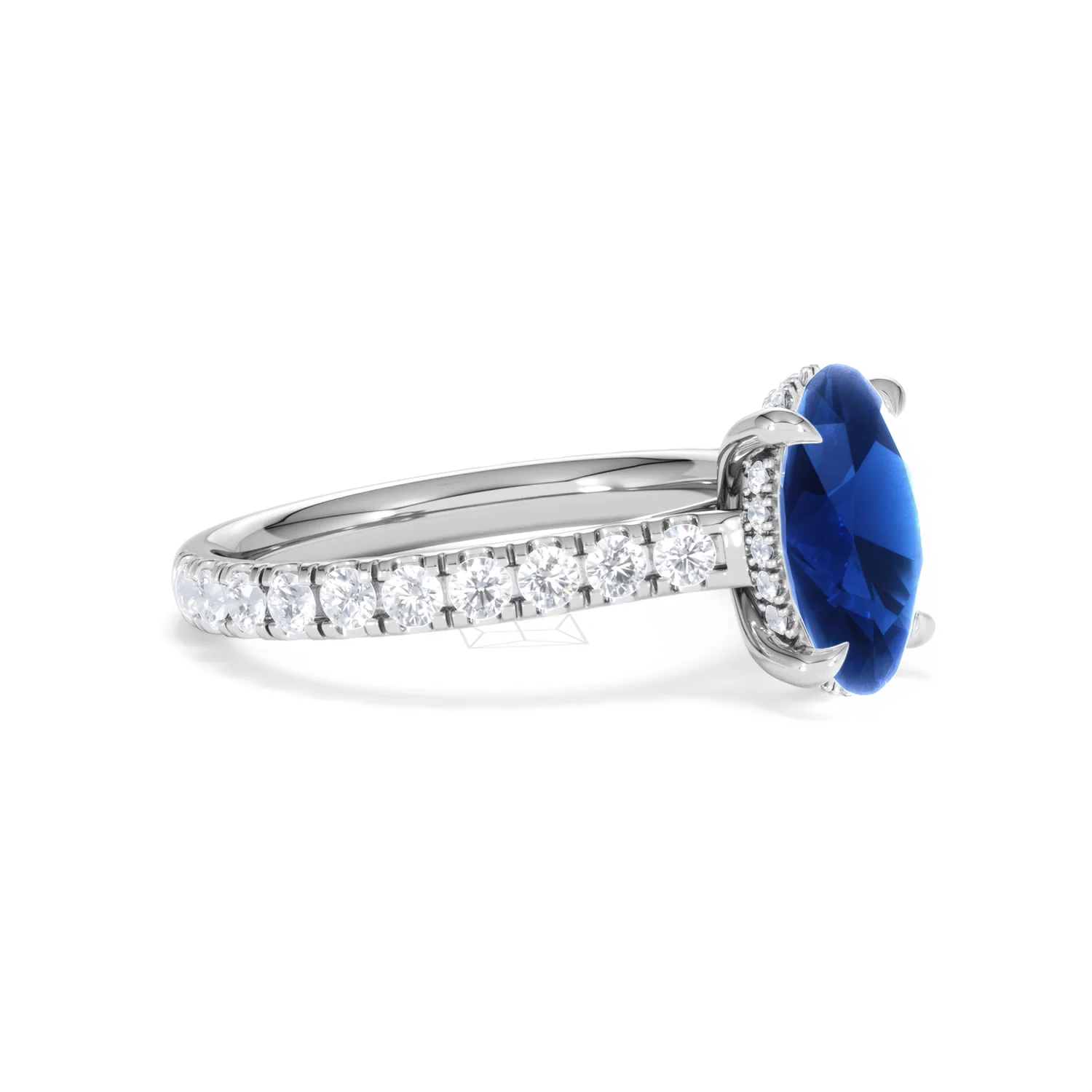 Amora 2.00ct Oval Cut Lab Sapphire Hidden Halo Engagement Ring with Side Stones in 18K White Gold - Image 21