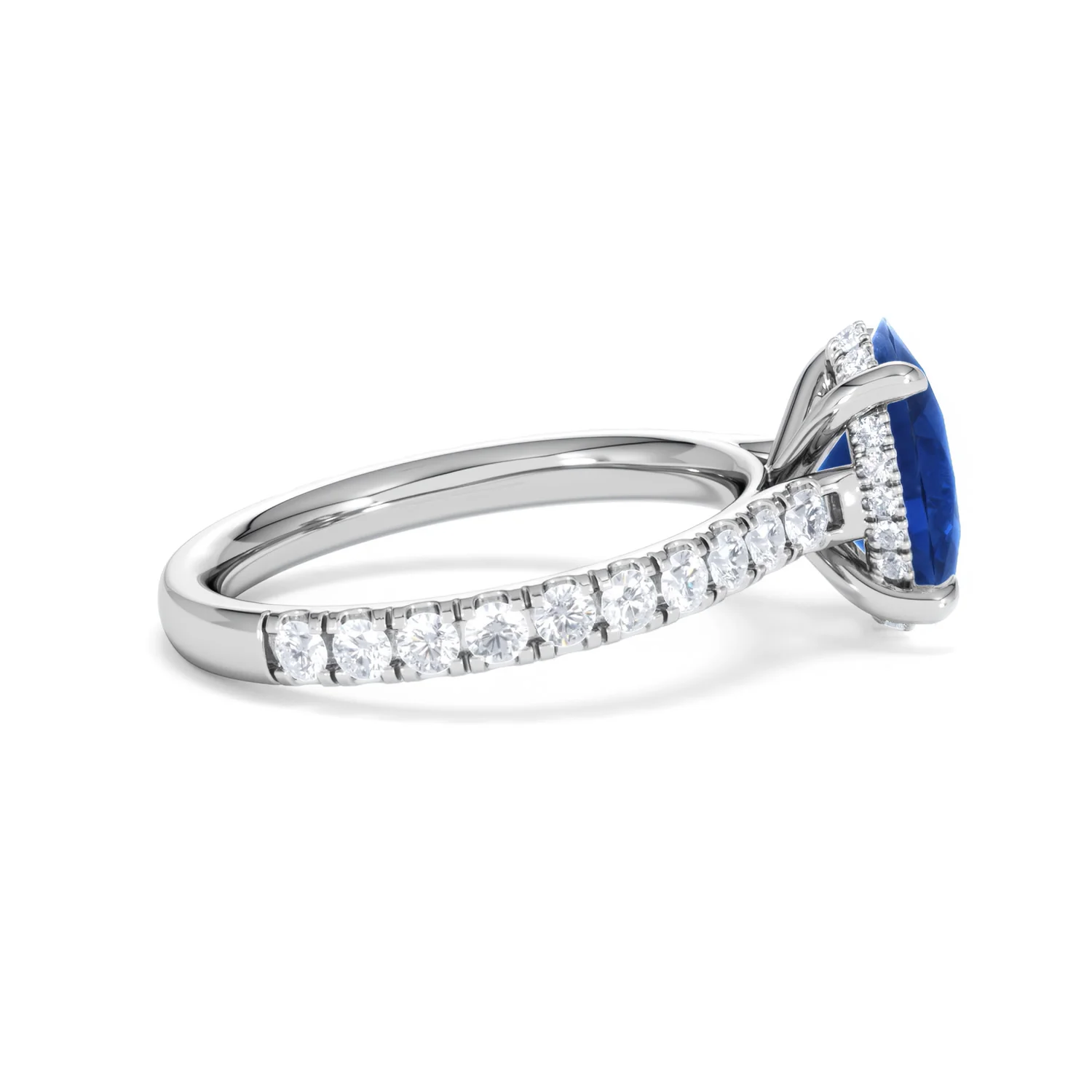 Amora 2.00ct Oval Cut Lab Sapphire Hidden Halo Engagement Ring with Side Stones in 18K White Gold - Image 30