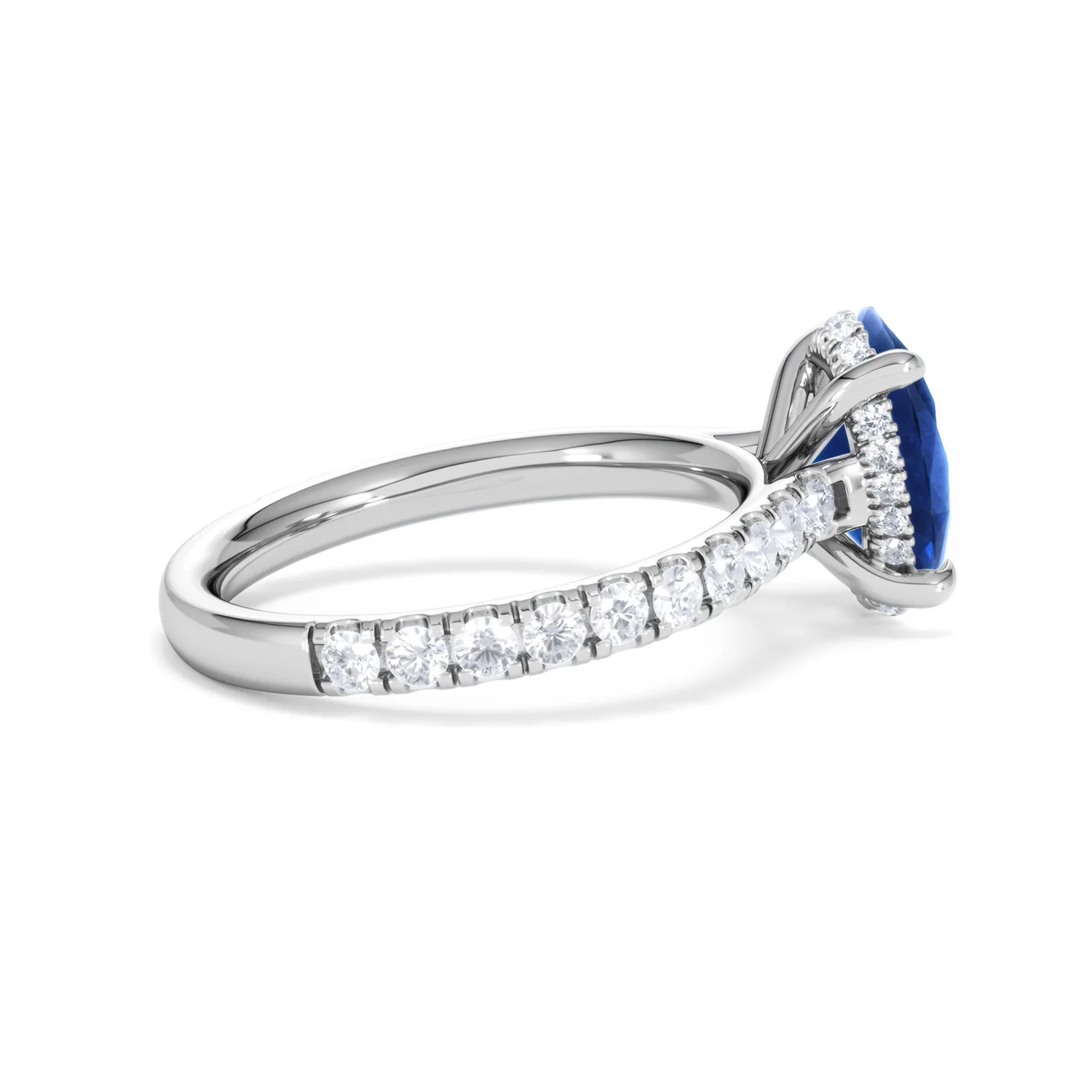 Amora 2.00ct Oval Cut Lab Sapphire Hidden Halo Engagement Ring with Side Stones in 18K White Gold - Image 32