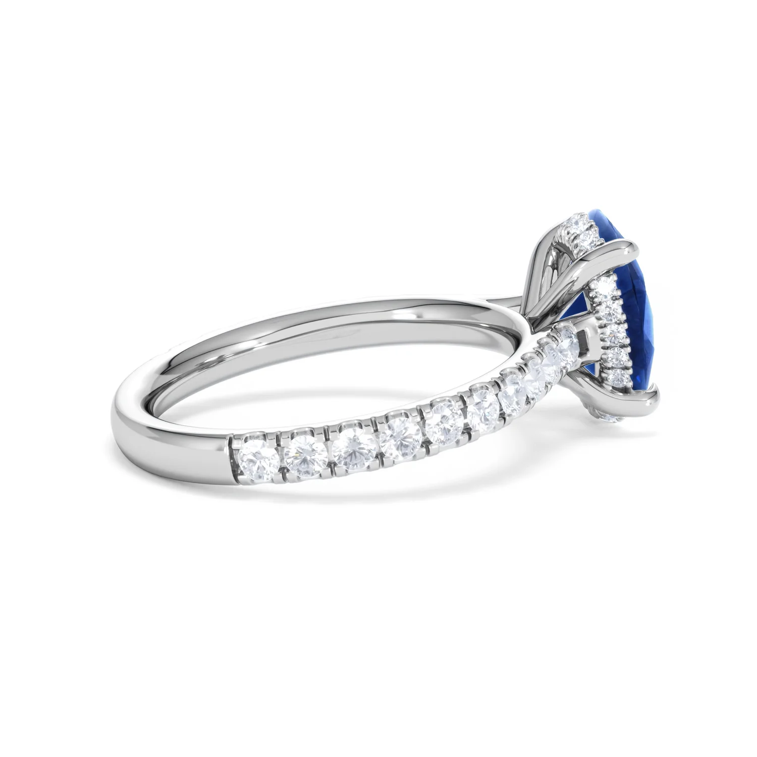 Amora 2.00ct Oval Cut Lab Sapphire Hidden Halo Engagement Ring with Side Stones in 18K White Gold - Image 33