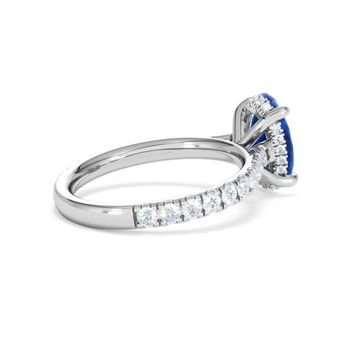 Amora 2.00ct Oval Cut Lab Sapphire Hidden Halo Engagement Ring with Side Stones in 18K White Gold - Image 36