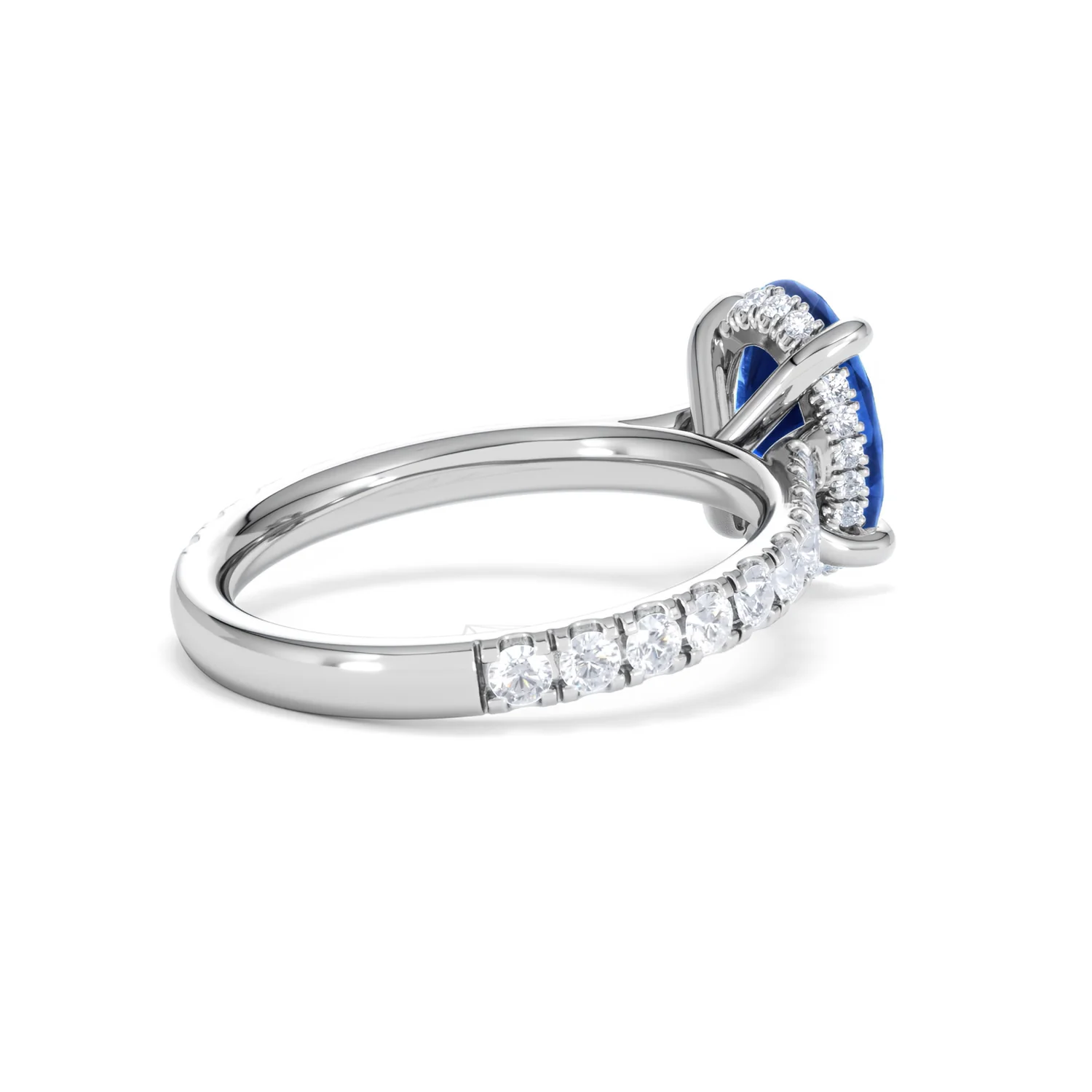 Amora 2.00ct Oval Cut Lab Sapphire Hidden Halo Engagement Ring with Side Stones in 18K White Gold - Image 38