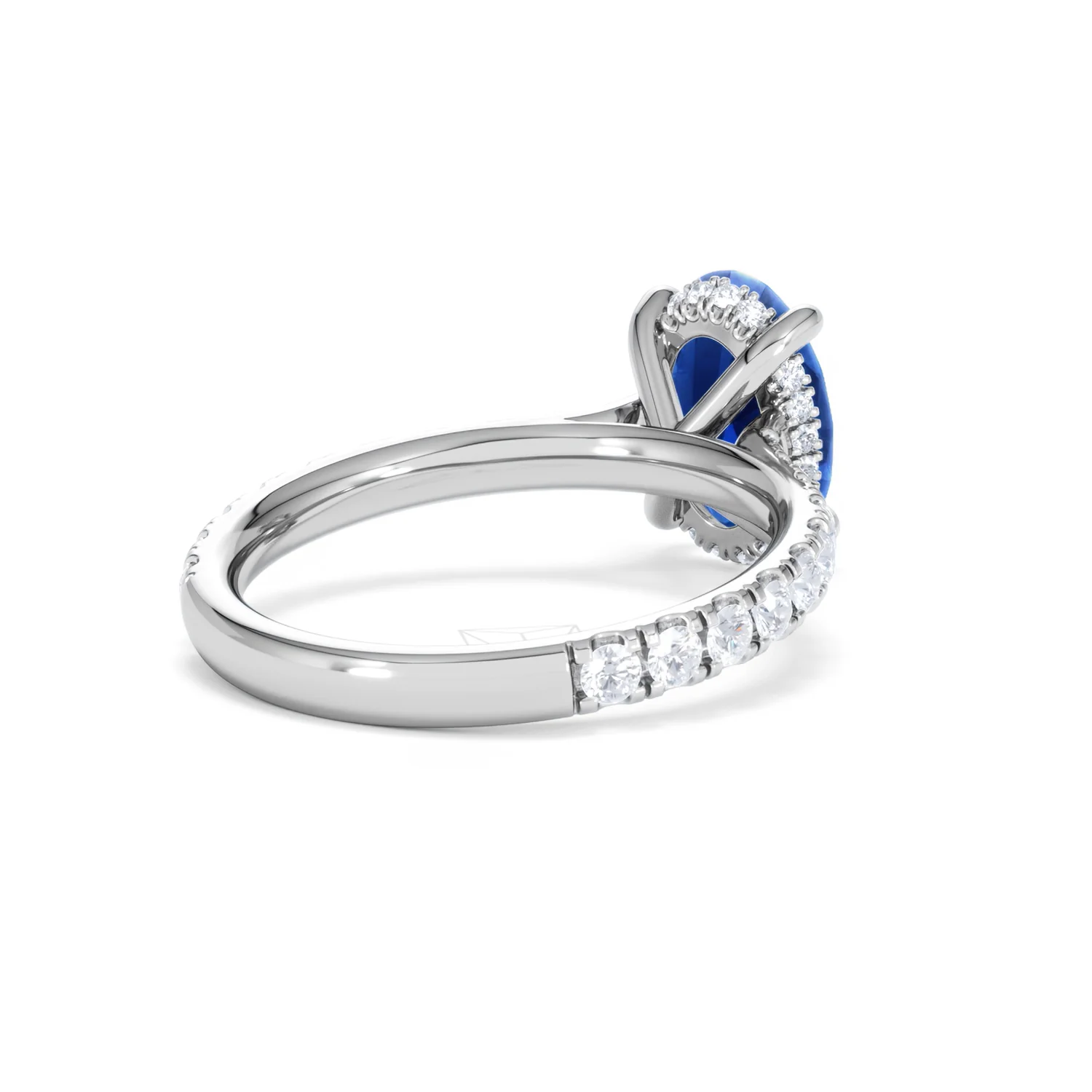 Amora 2.00ct Oval Cut Lab Sapphire Hidden Halo Engagement Ring with Side Stones in 18K White Gold - Image 41