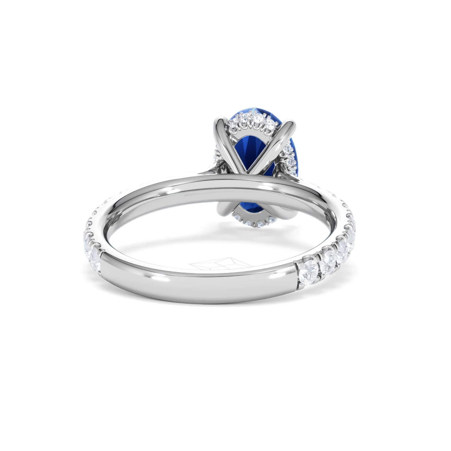 Amora 2.00ct Oval Cut Lab Sapphire Hidden Halo Engagement Ring with Side Stones in 18K White Gold - Image 46