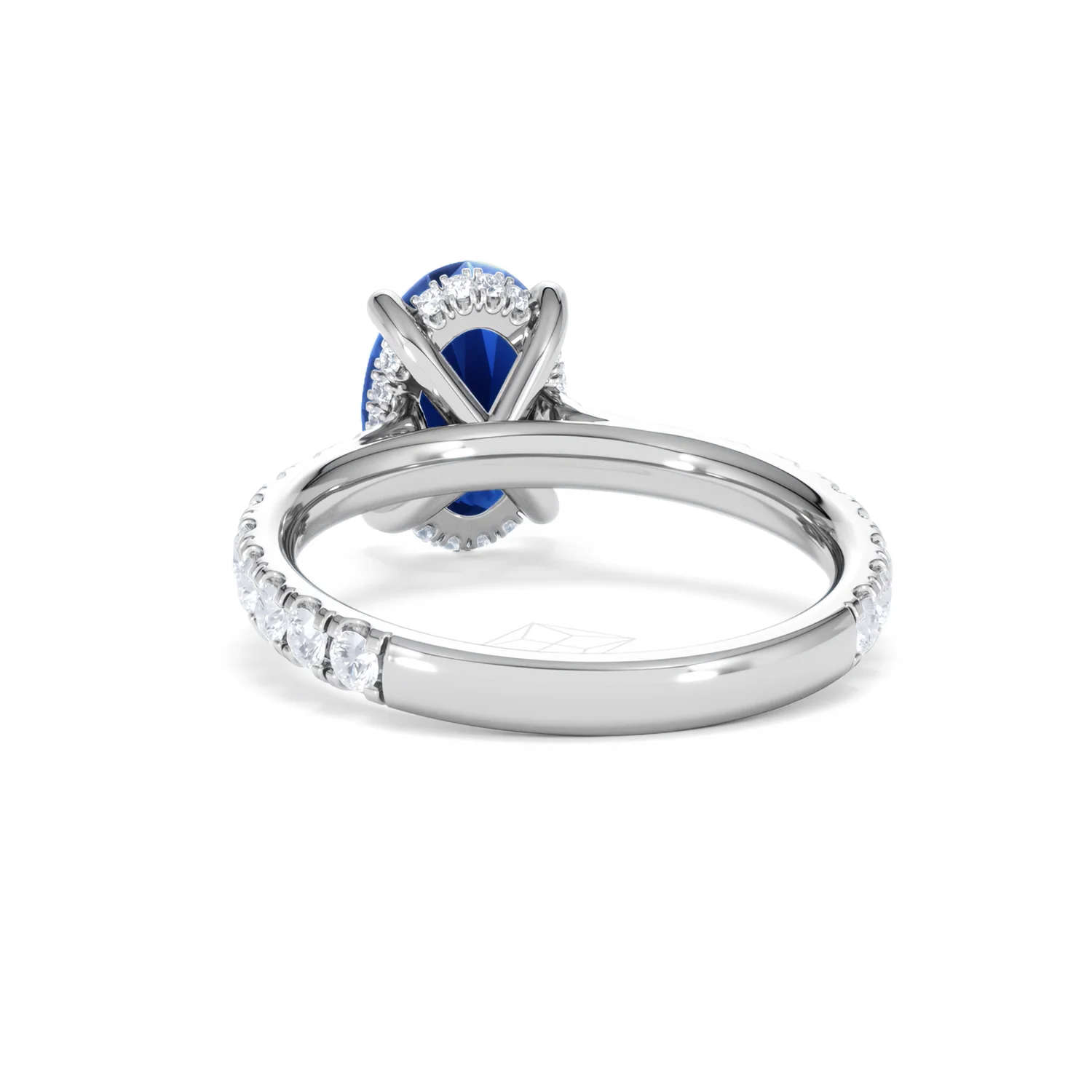 Amora 2.00ct Oval Cut Lab Sapphire Hidden Halo Engagement Ring with Side Stones in 18K White Gold - Image 52