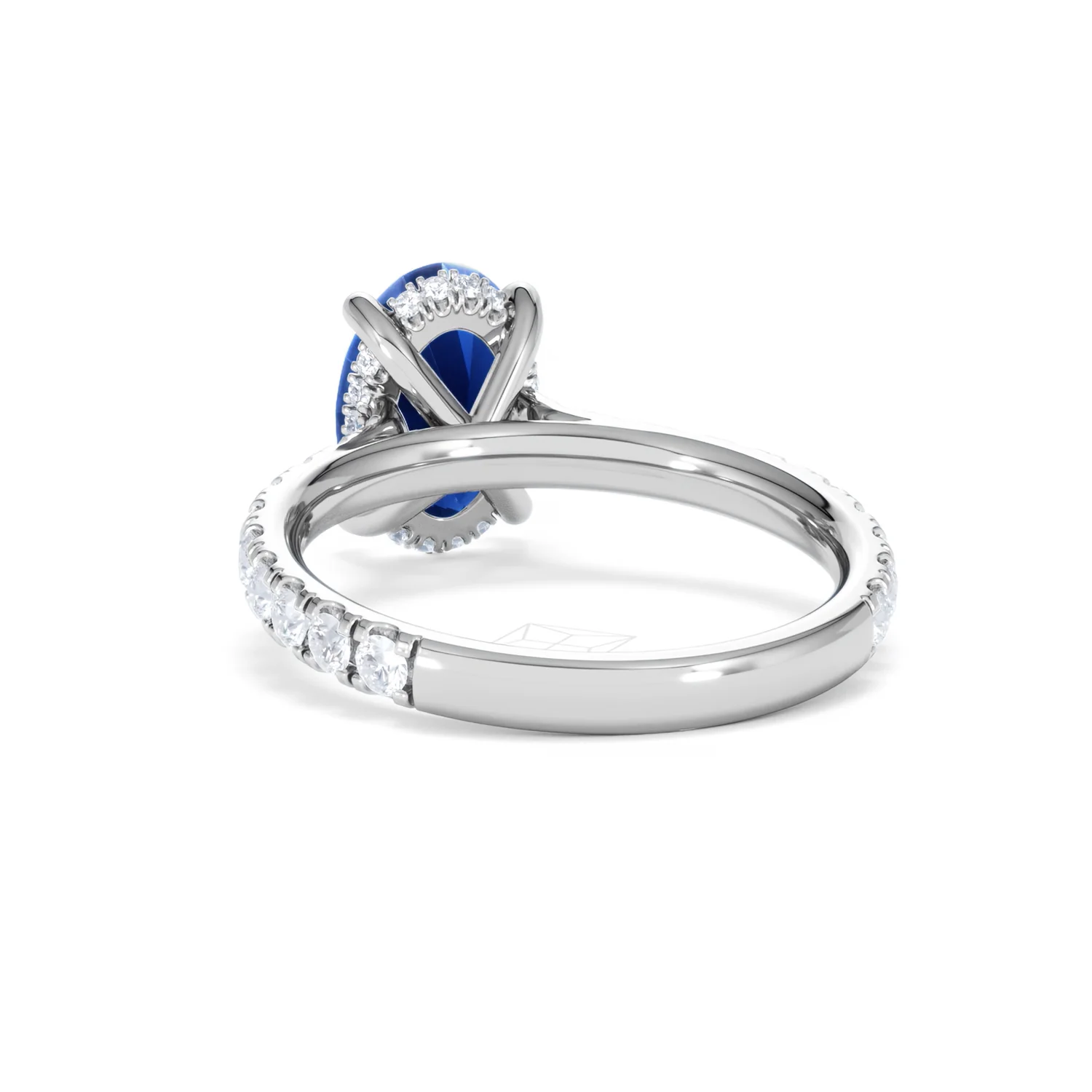 Amora 2.00ct Oval Cut Lab Sapphire Hidden Halo Engagement Ring with Side Stones in 18K White Gold - Image 53