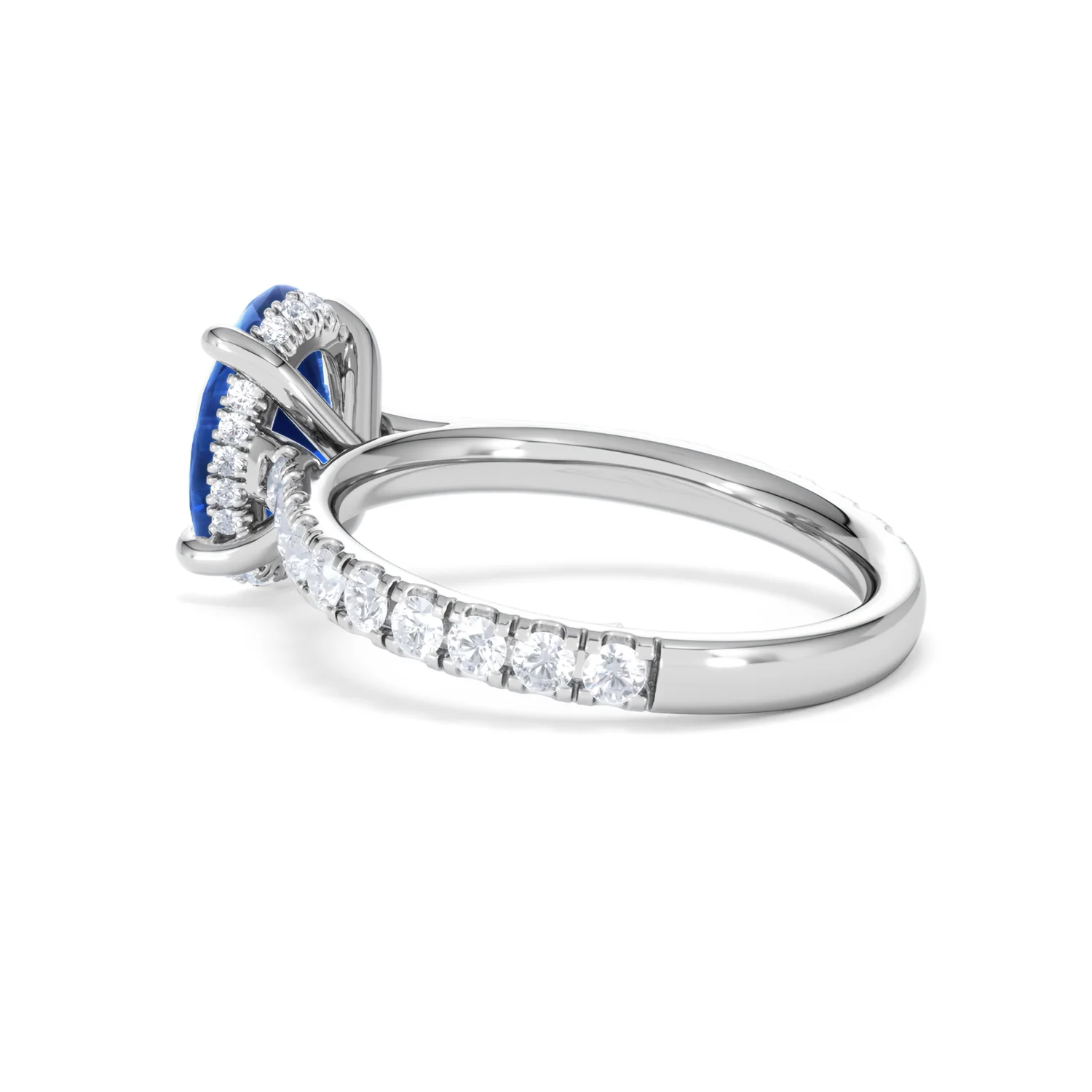Amora 2.00ct Oval Cut Lab Sapphire Hidden Halo Engagement Ring with Side Stones in 18K White Gold - Image 61