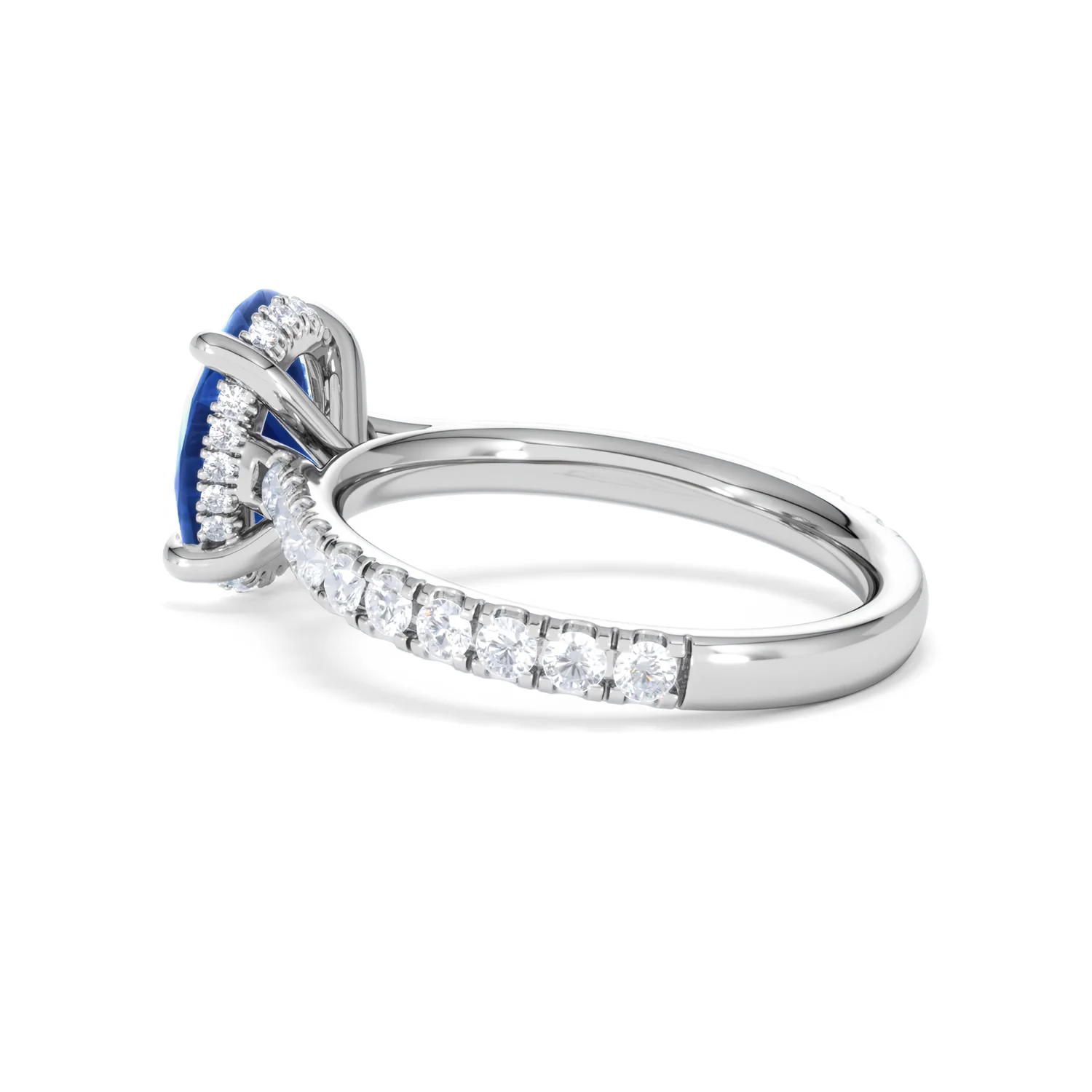 Amora 2.00ct Oval Cut Lab Sapphire Hidden Halo Engagement Ring with Side Stones in 18K White Gold - Image 62
