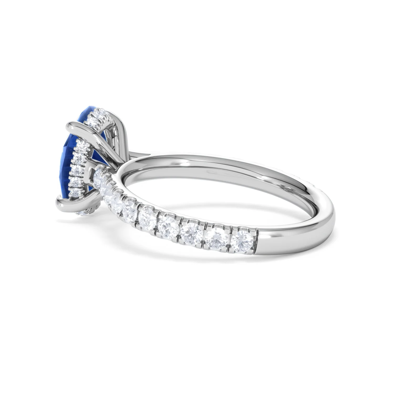 Amora 2.00ct Oval Cut Lab Sapphire Hidden Halo Engagement Ring with Side Stones in 18K White Gold - Image 63
