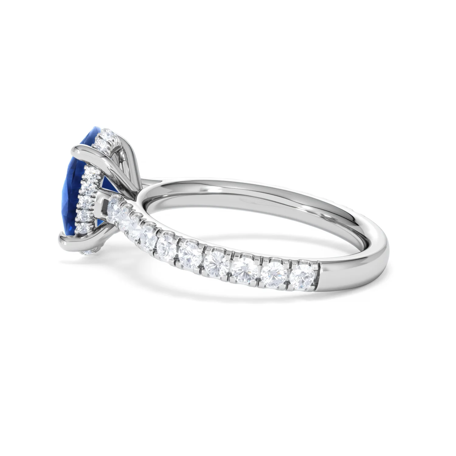 Amora 2.00ct Oval Cut Lab Sapphire Hidden Halo Engagement Ring with Side Stones in 18K White Gold - Image 65
