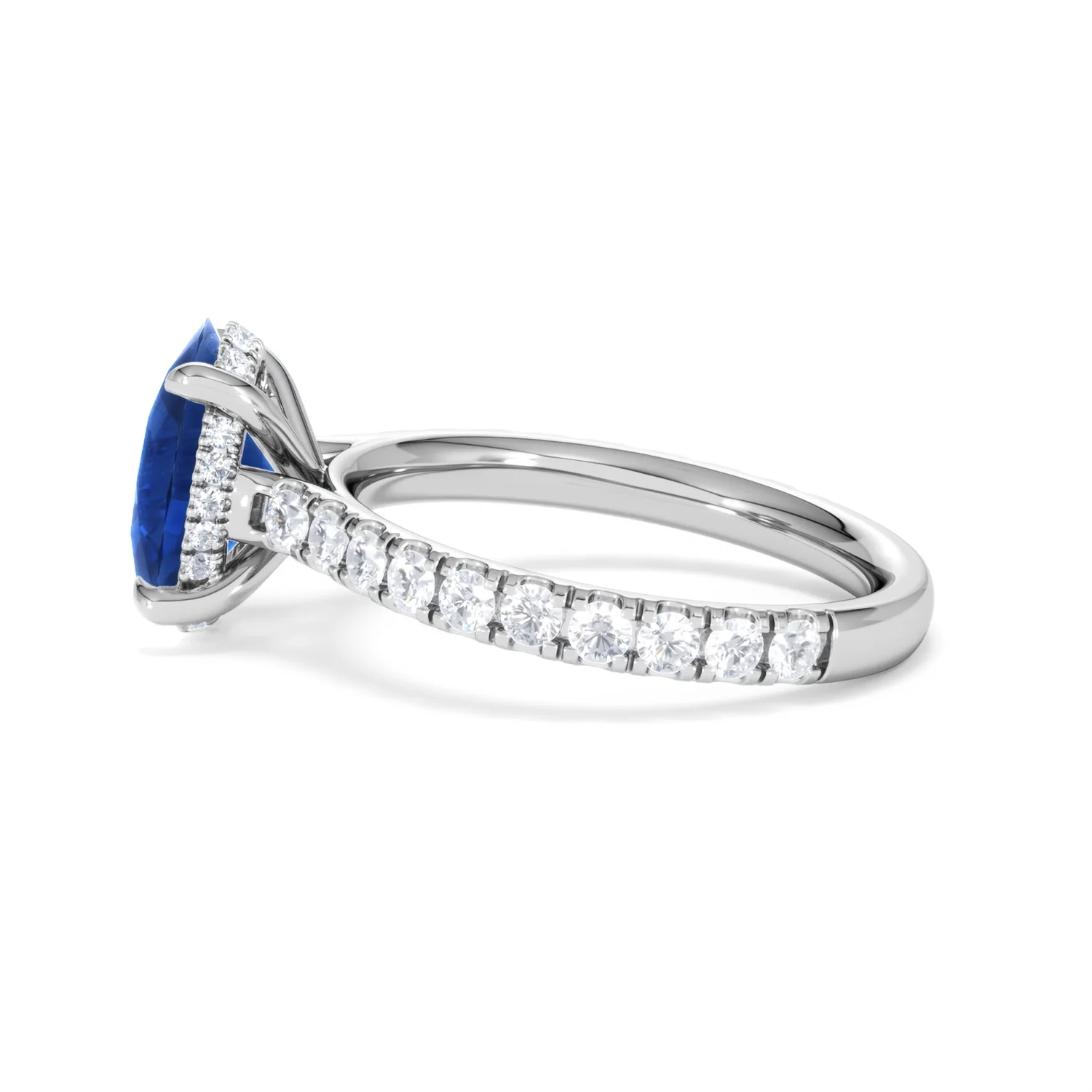 Amora 2.00ct Oval Cut Lab Sapphire Hidden Halo Engagement Ring with Side Stones in 18K White Gold - Image 68