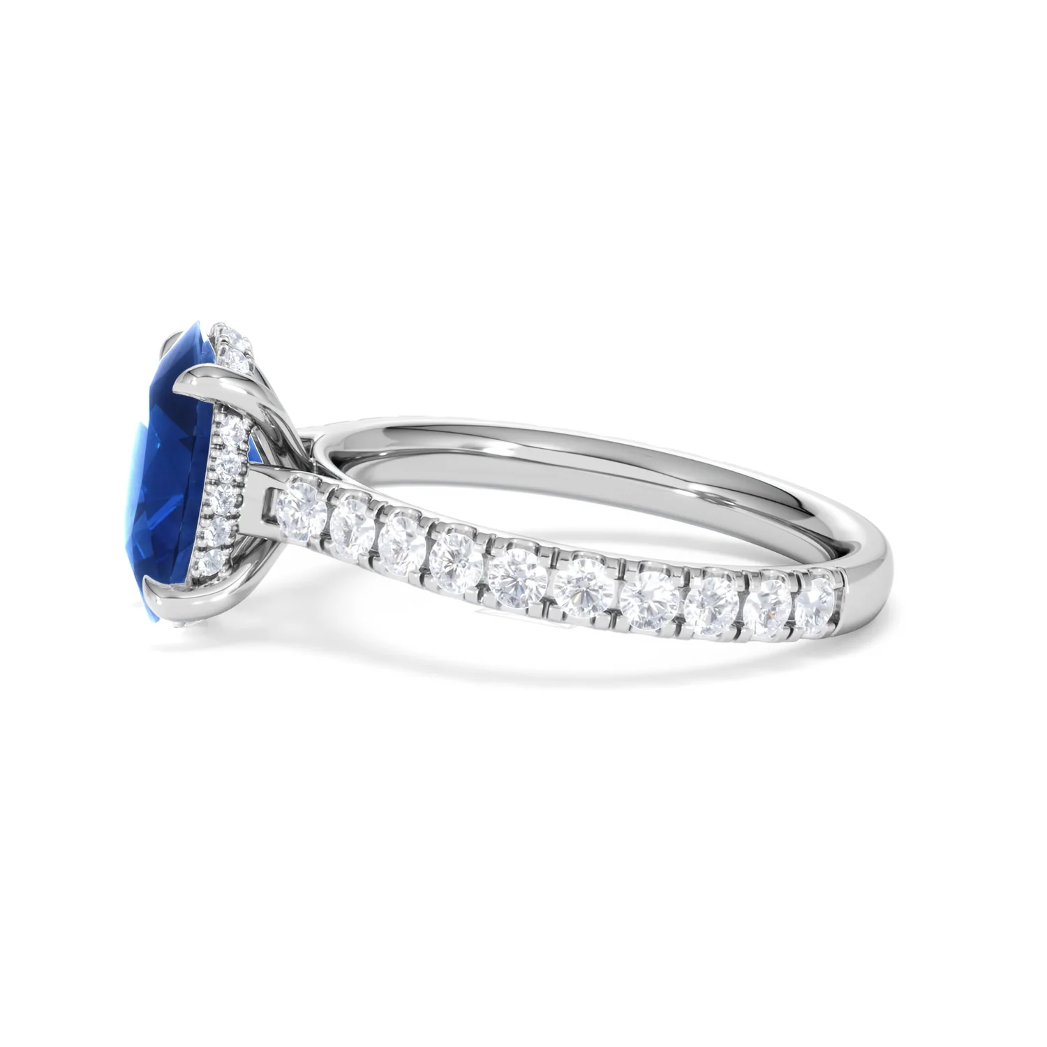 Amora 2.00ct Oval Cut Lab Sapphire Hidden Halo Engagement Ring with Side Stones in 18K White Gold - Image 71