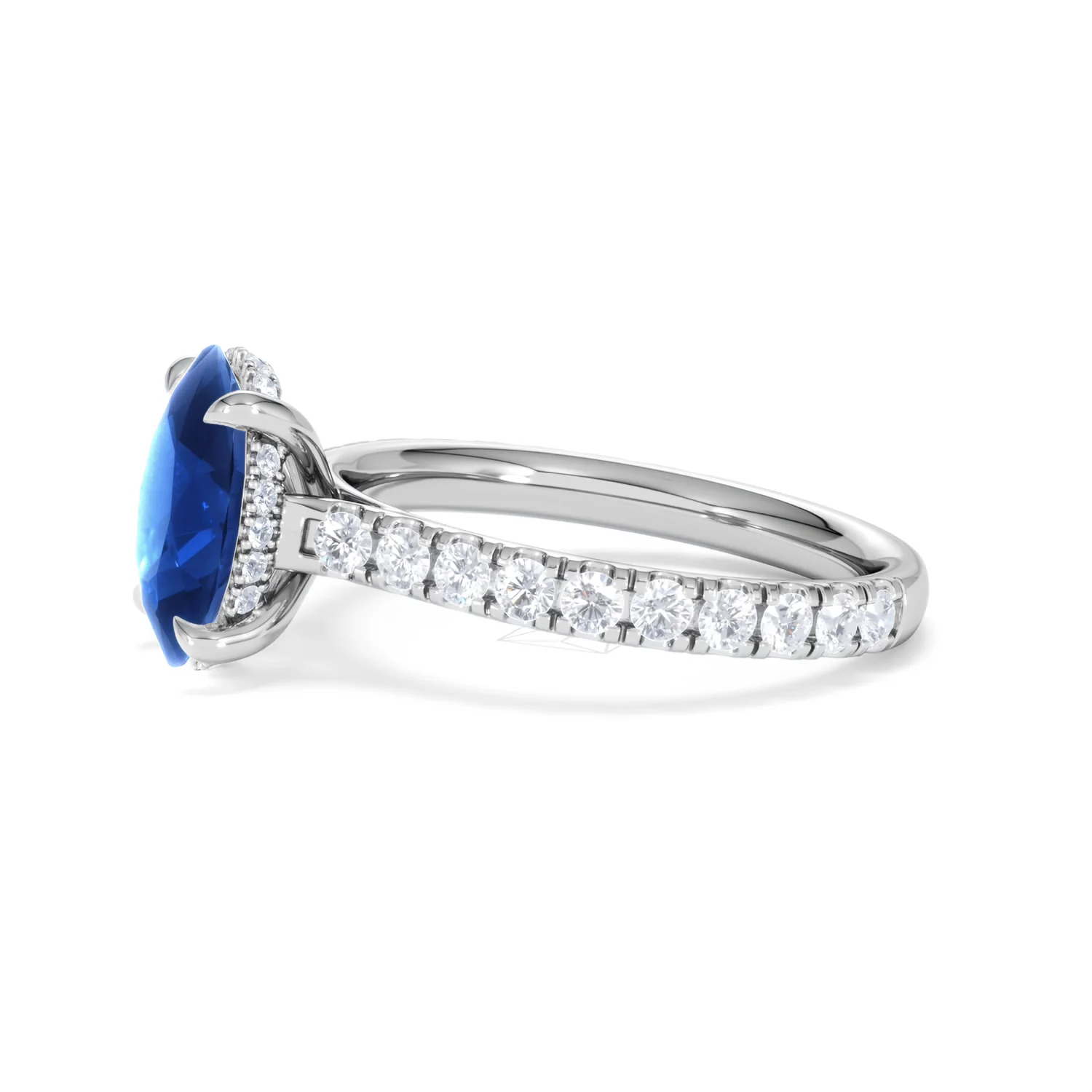 Amora 2.00ct Oval Cut Lab Sapphire Hidden Halo Engagement Ring with Side Stones in 18K White Gold - Image 73