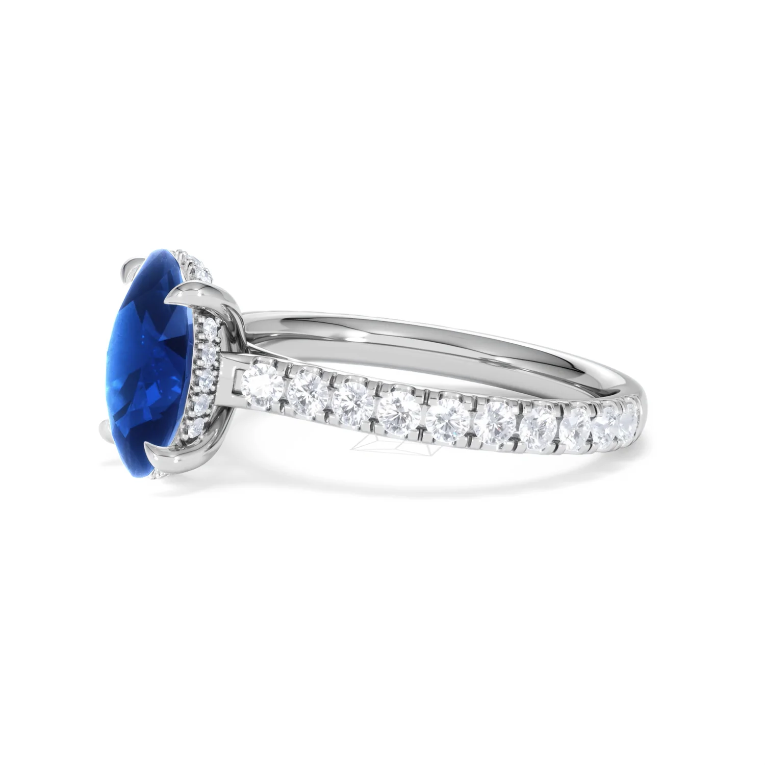 Amora 2.00ct Oval Cut Lab Sapphire Hidden Halo Engagement Ring with Side Stones in 18K White Gold - Image 75