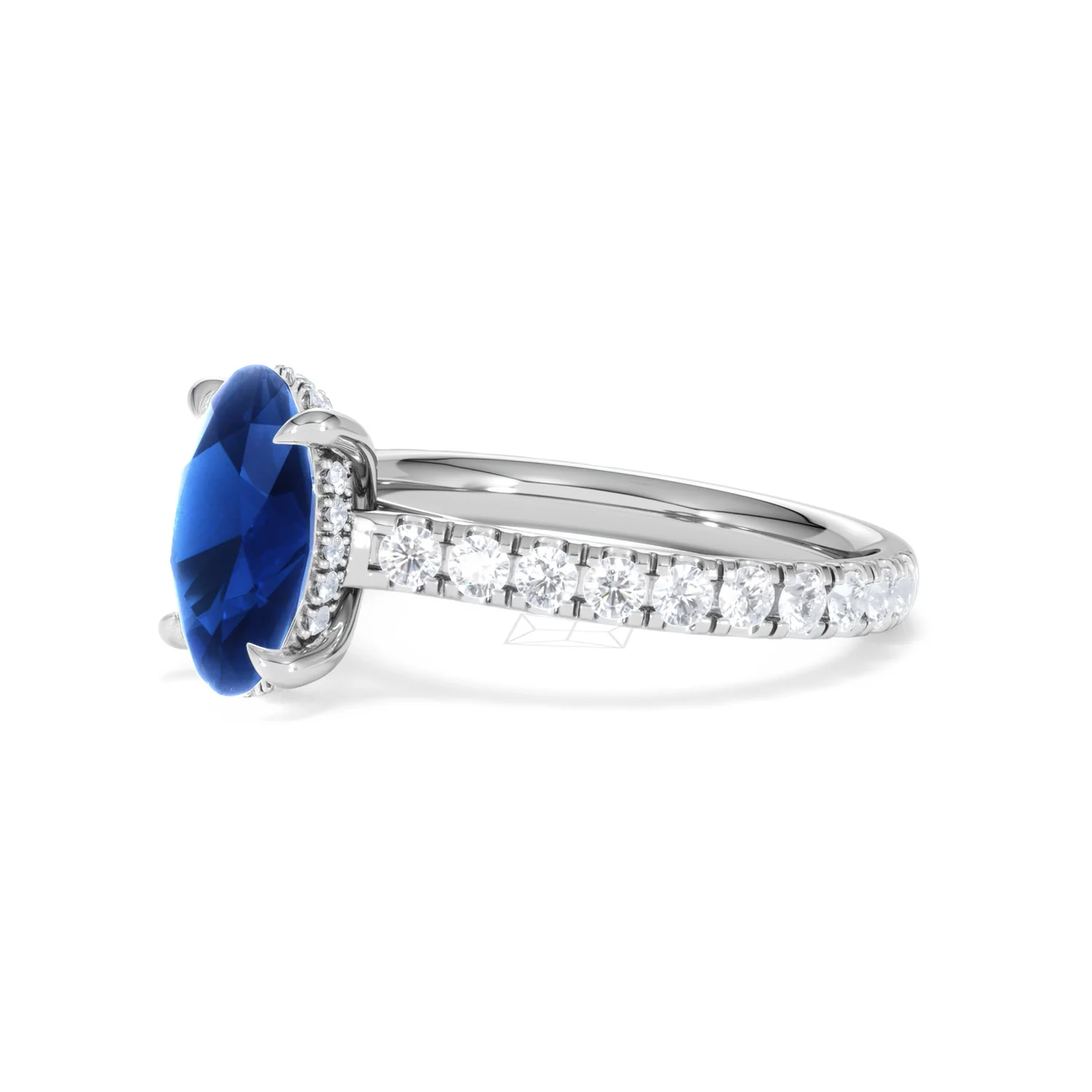 Amora 2.00ct Oval Cut Lab Sapphire Hidden Halo Engagement Ring with Side Stones in 18K White Gold - Image 77