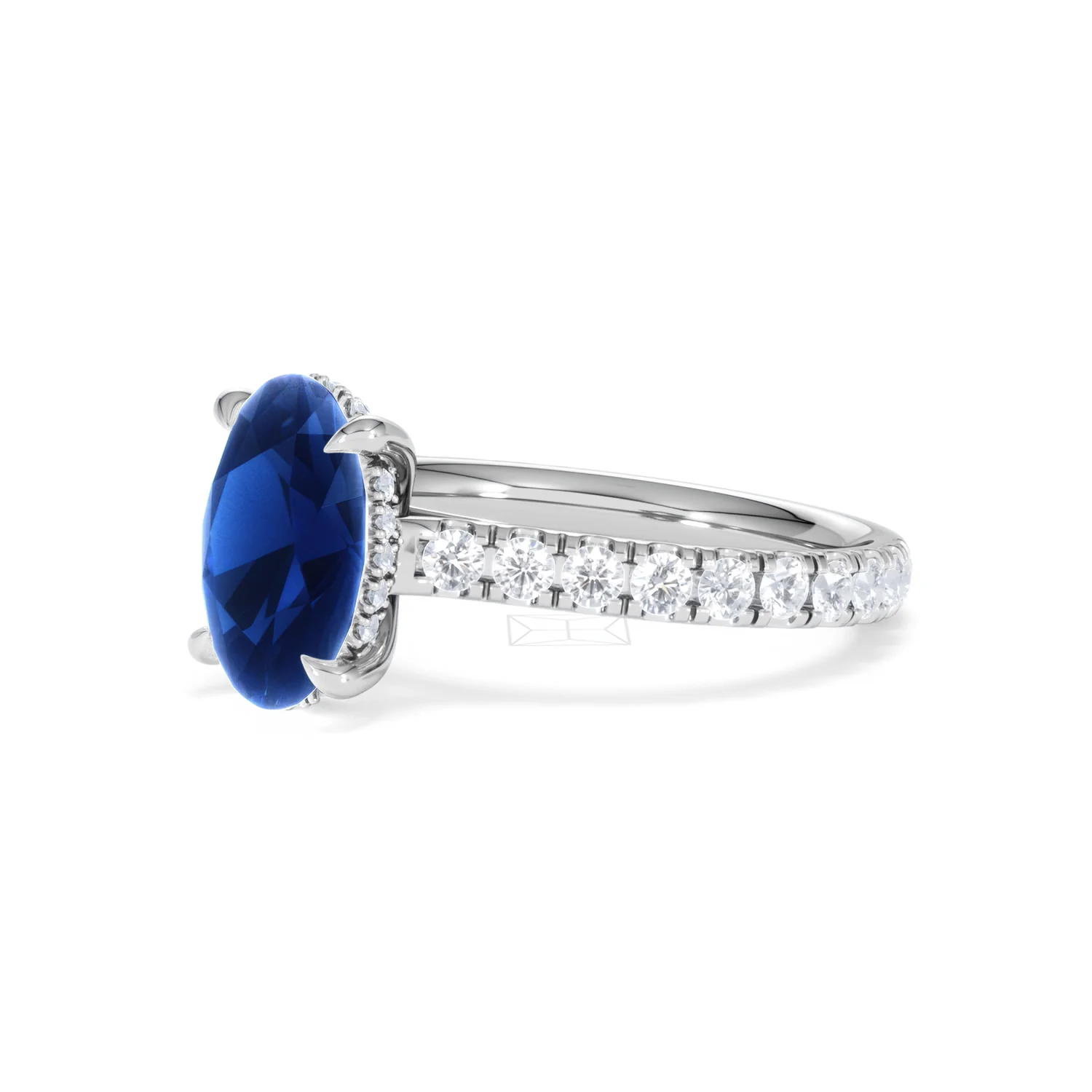 Amora 2.00ct Oval Cut Lab Sapphire Hidden Halo Engagement Ring with Side Stones in 18K White Gold - Image 79