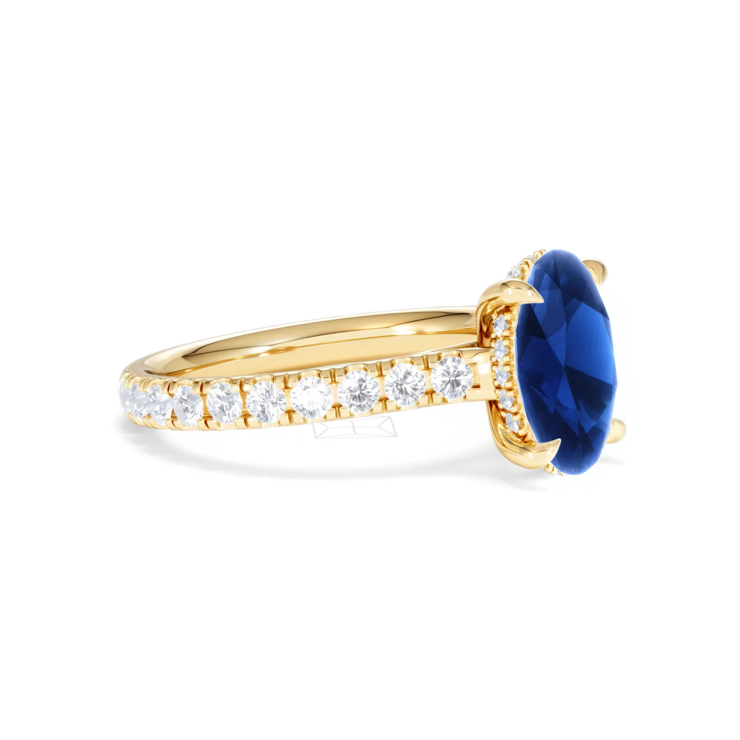 Amora 2.00ct Oval Cut Lab Sapphire Hidden Halo Engagement Ring with Side Stones in 18K Yellow Gold - Image 20