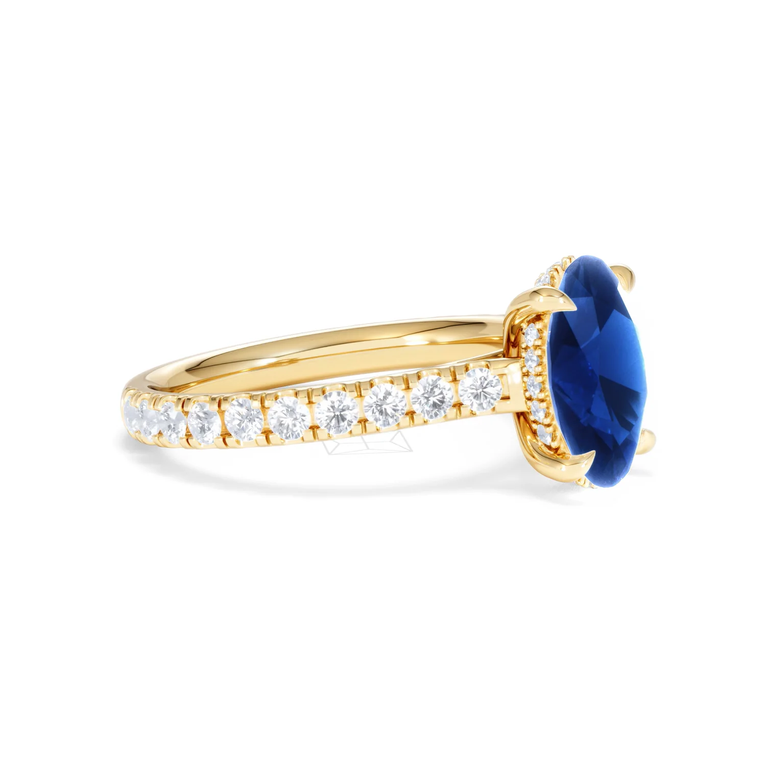 Amora 2.00ct Oval Cut Lab Sapphire Hidden Halo Engagement Ring with Side Stones in 18K Yellow Gold - Image 21