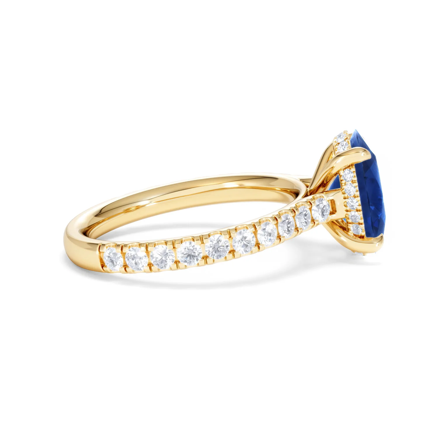 Amora 2.00ct Oval Cut Lab Sapphire Hidden Halo Engagement Ring with Side Stones in 18K Yellow Gold - Image 29