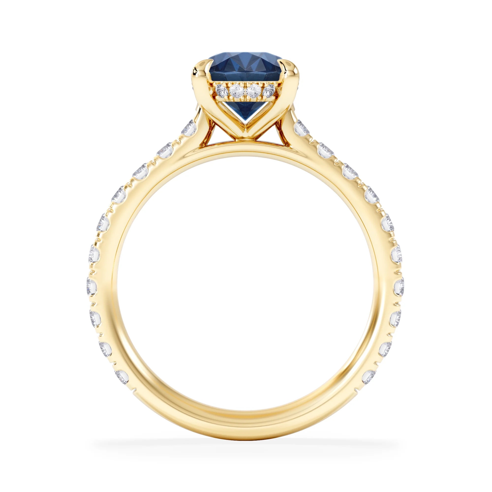 Amora 2.00ct Oval Cut Lab Sapphire Hidden Halo Engagement Ring with Side Stones in 18K Yellow Gold - Image 3