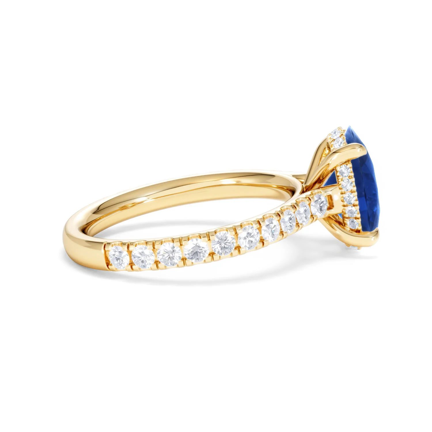 Amora 2.00ct Oval Cut Lab Sapphire Hidden Halo Engagement Ring with Side Stones in 18K Yellow Gold - Image 30