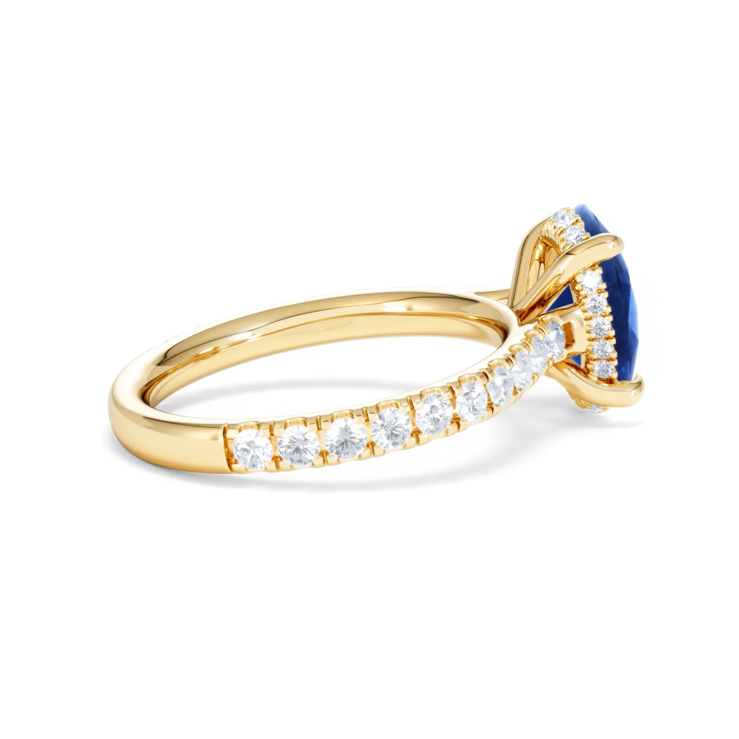 Amora 2.00ct Oval Cut Lab Sapphire Hidden Halo Engagement Ring with Side Stones in 18K Yellow Gold - Image 33
