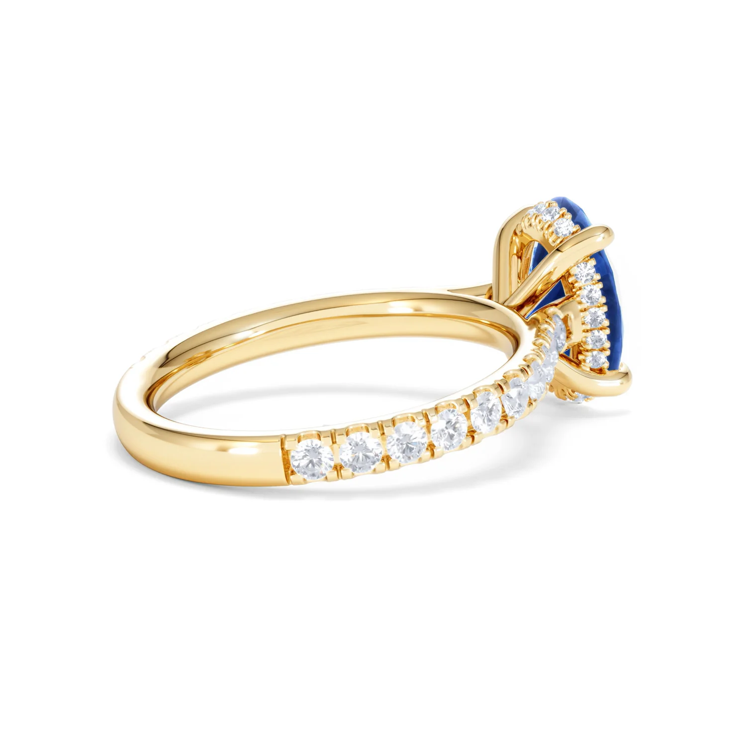 Amora 2.00ct Oval Cut Lab Sapphire Hidden Halo Engagement Ring with Side Stones in 18K Yellow Gold - Image 36