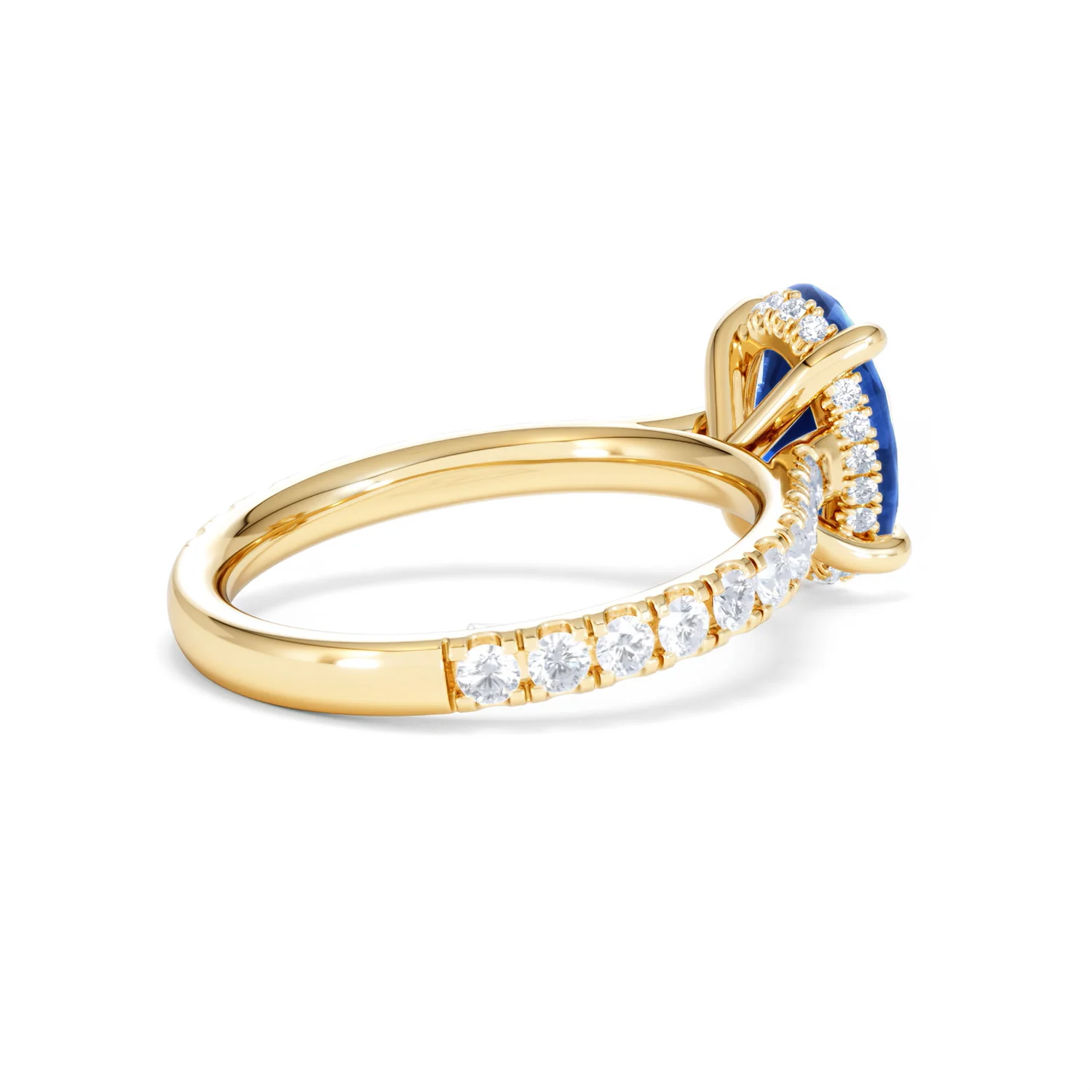 Amora 2.00ct Oval Cut Lab Sapphire Hidden Halo Engagement Ring with Side Stones in 18K Yellow Gold - Image 37