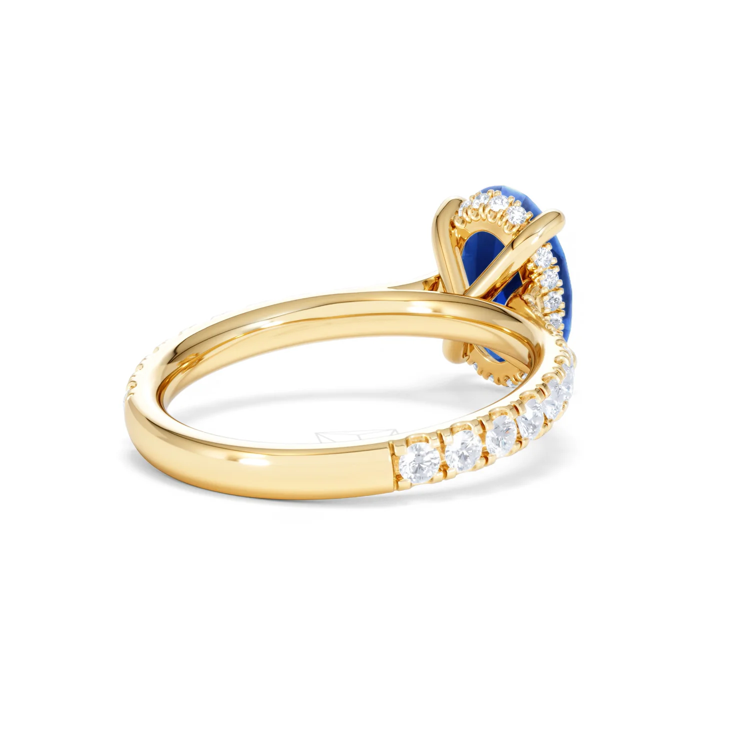 Amora 2.00ct Oval Cut Lab Sapphire Hidden Halo Engagement Ring with Side Stones in 18K Yellow Gold - Image 41