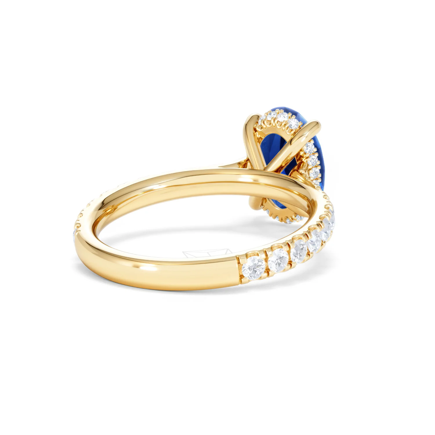 Amora 2.00ct Oval Cut Lab Sapphire Hidden Halo Engagement Ring with Side Stones in 18K Yellow Gold - Image 42