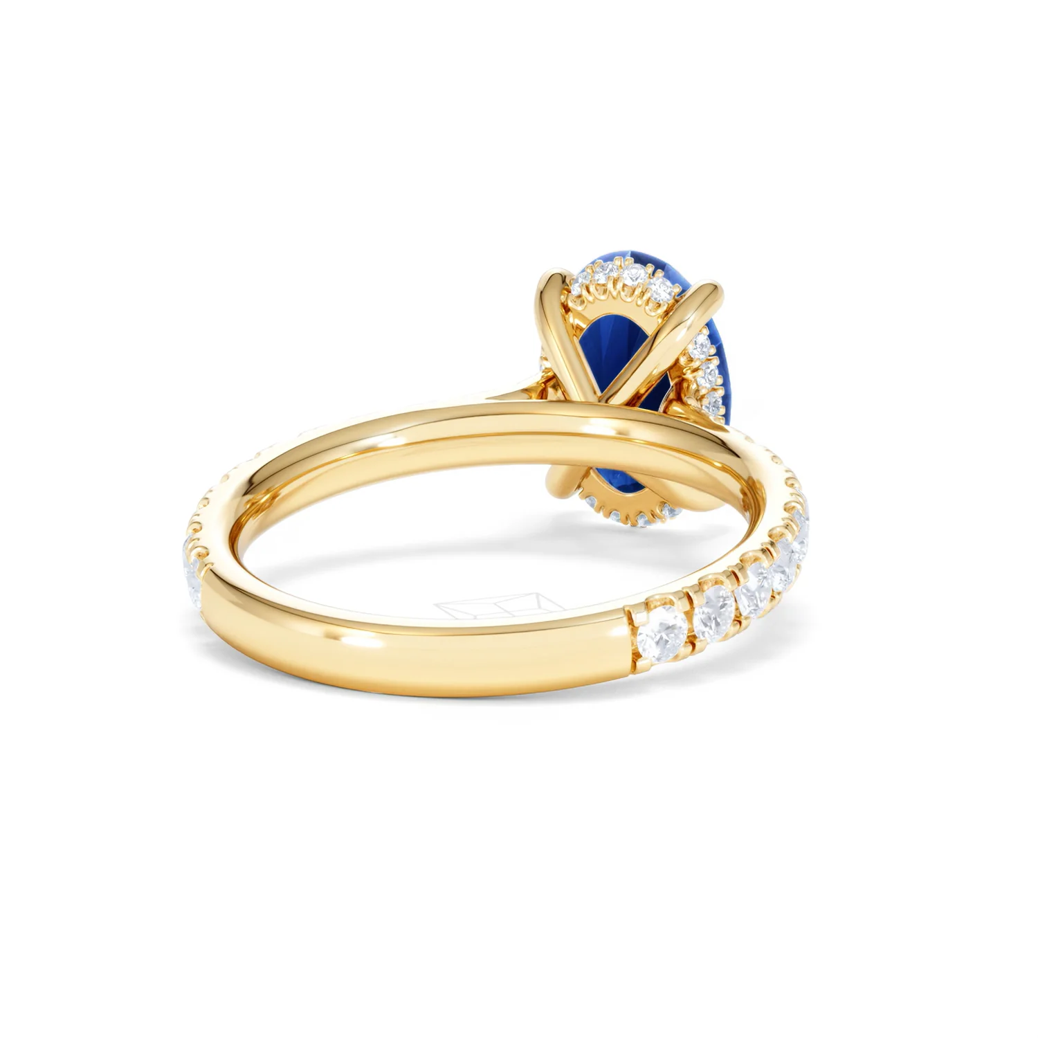 Amora 2.00ct Oval Cut Lab Sapphire Hidden Halo Engagement Ring with Side Stones in 18K Yellow Gold - Image 44