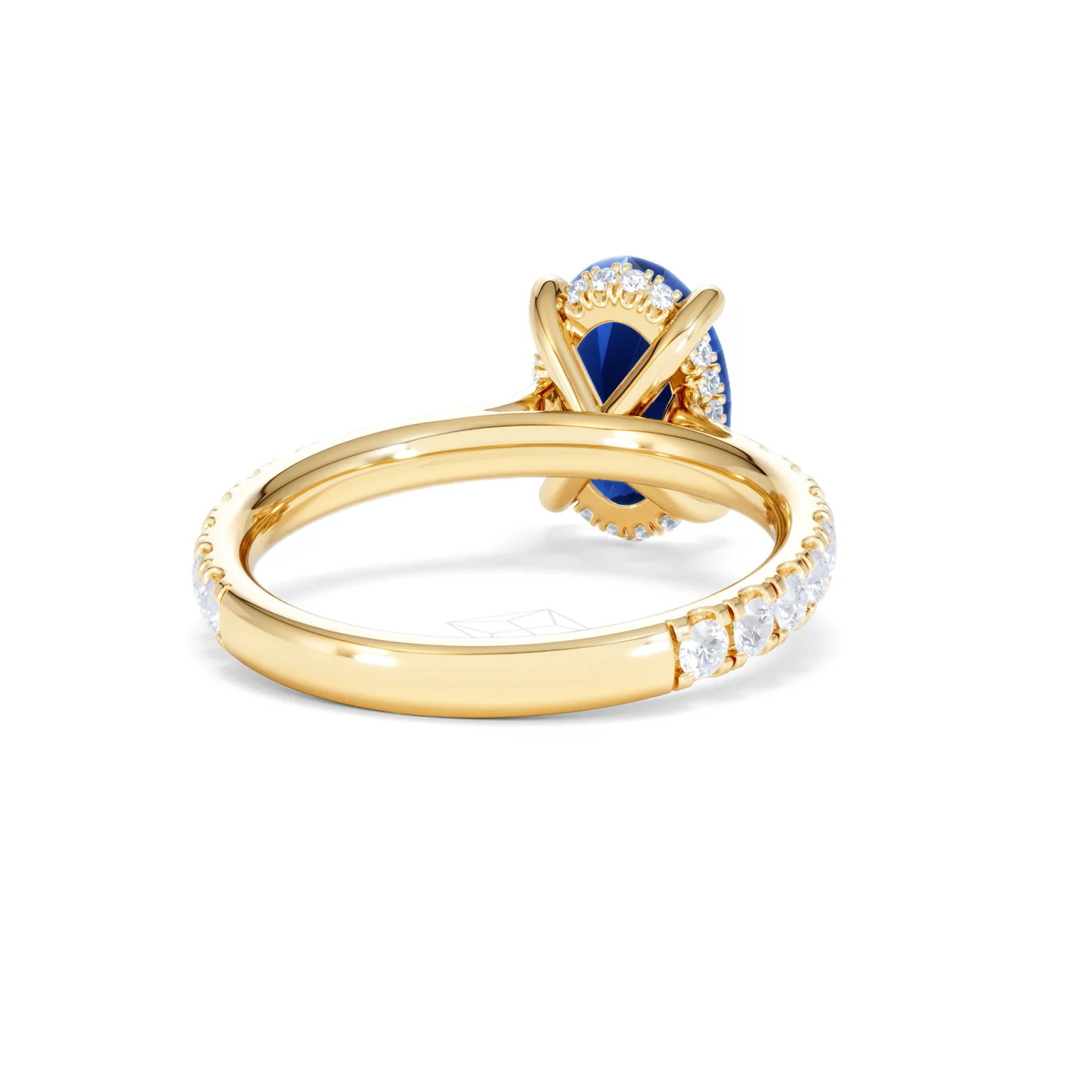 Amora 2.00ct Oval Cut Lab Sapphire Hidden Halo Engagement Ring with Side Stones in 18K Yellow Gold - Image 45