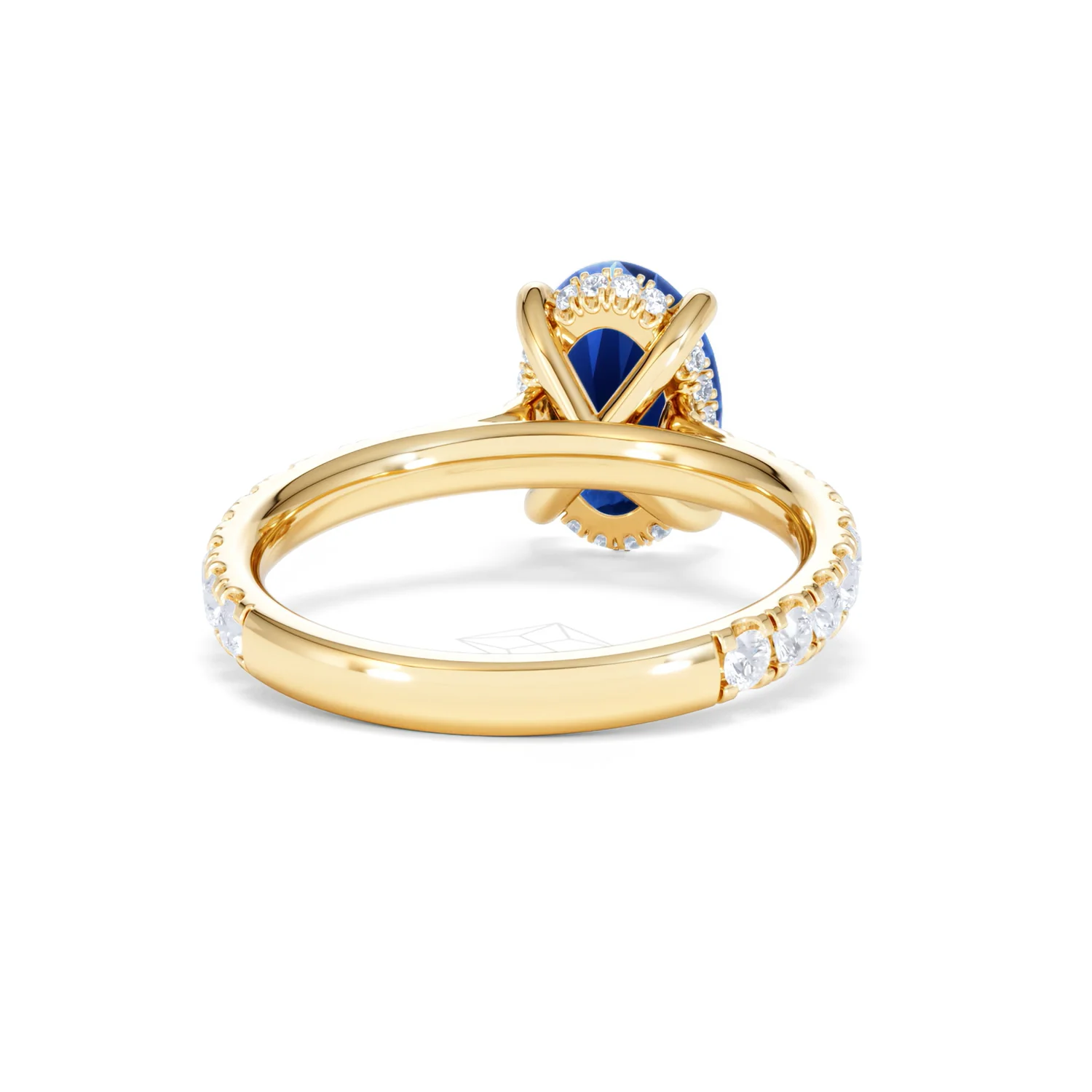 Amora 2.00ct Oval Cut Lab Sapphire Hidden Halo Engagement Ring with Side Stones in 18K Yellow Gold - Image 46