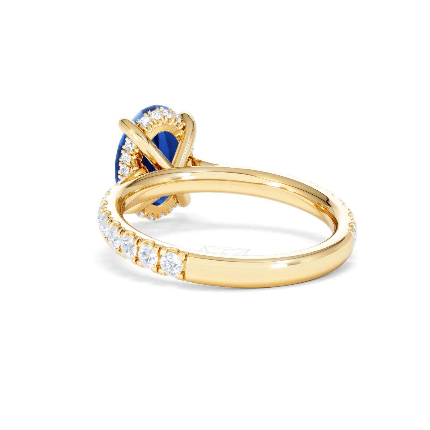 Amora 2.00ct Oval Cut Lab Sapphire Hidden Halo Engagement Ring with Side Stones in 18K Yellow Gold - Image 55