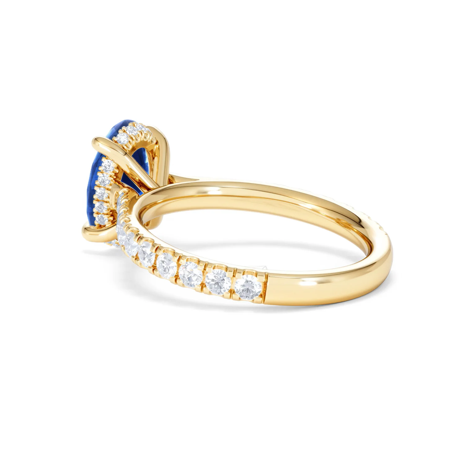 Amora 2.00ct Oval Cut Lab Sapphire Hidden Halo Engagement Ring with Side Stones in 18K Yellow Gold - Image 60