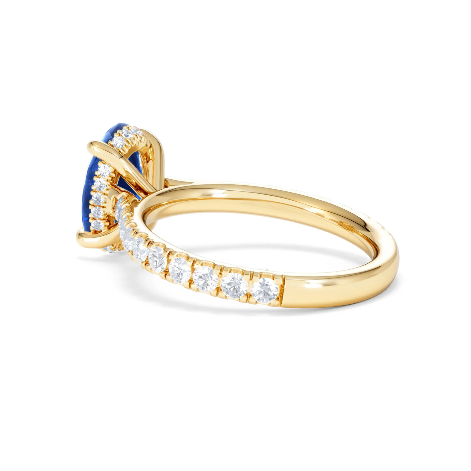 Amora 2.00ct Oval Cut Lab Sapphire Hidden Halo Engagement Ring with Side Stones in 18K Yellow Gold - Image 61