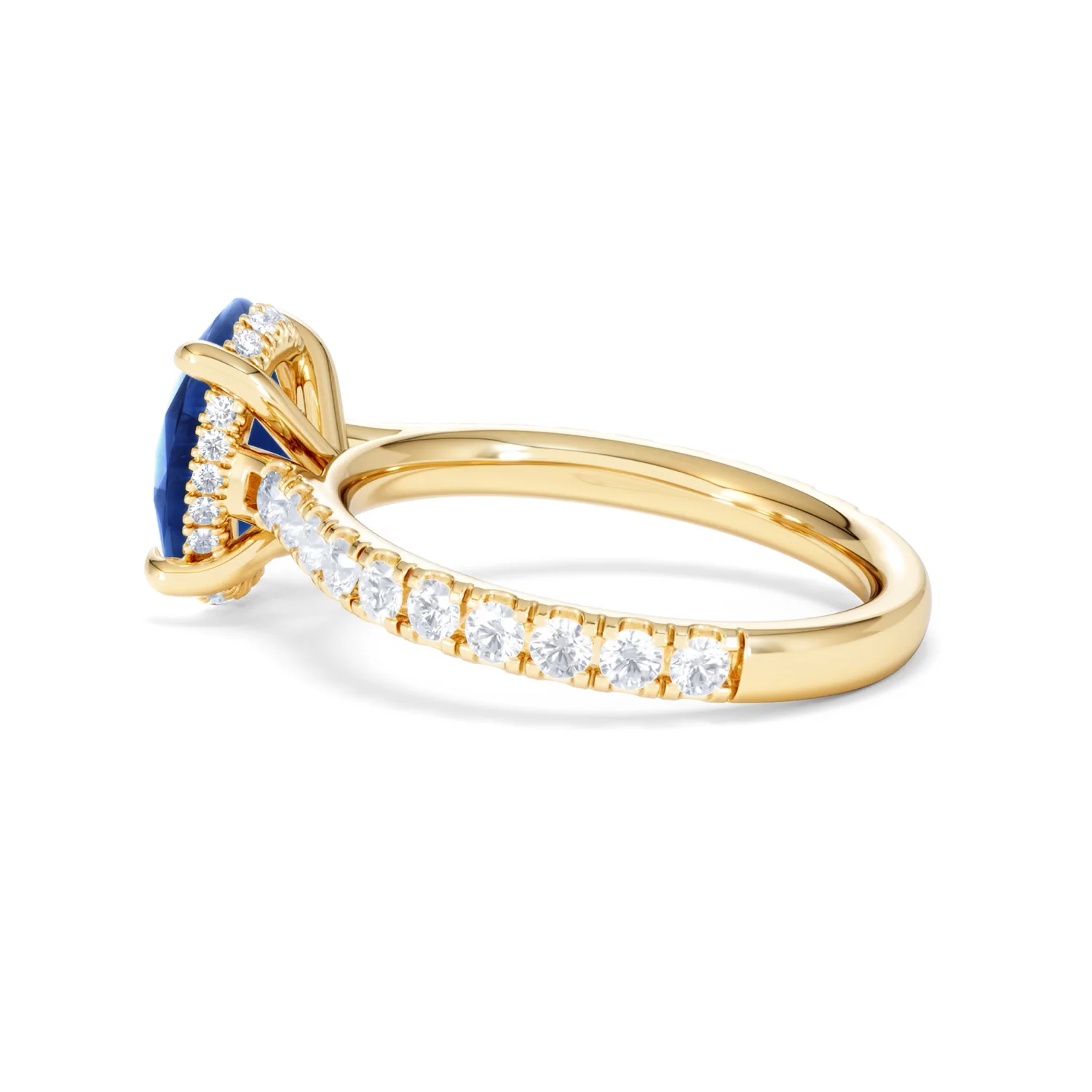 Amora 2.00ct Oval Cut Lab Sapphire Hidden Halo Engagement Ring with Side Stones in 18K Yellow Gold - Image 64