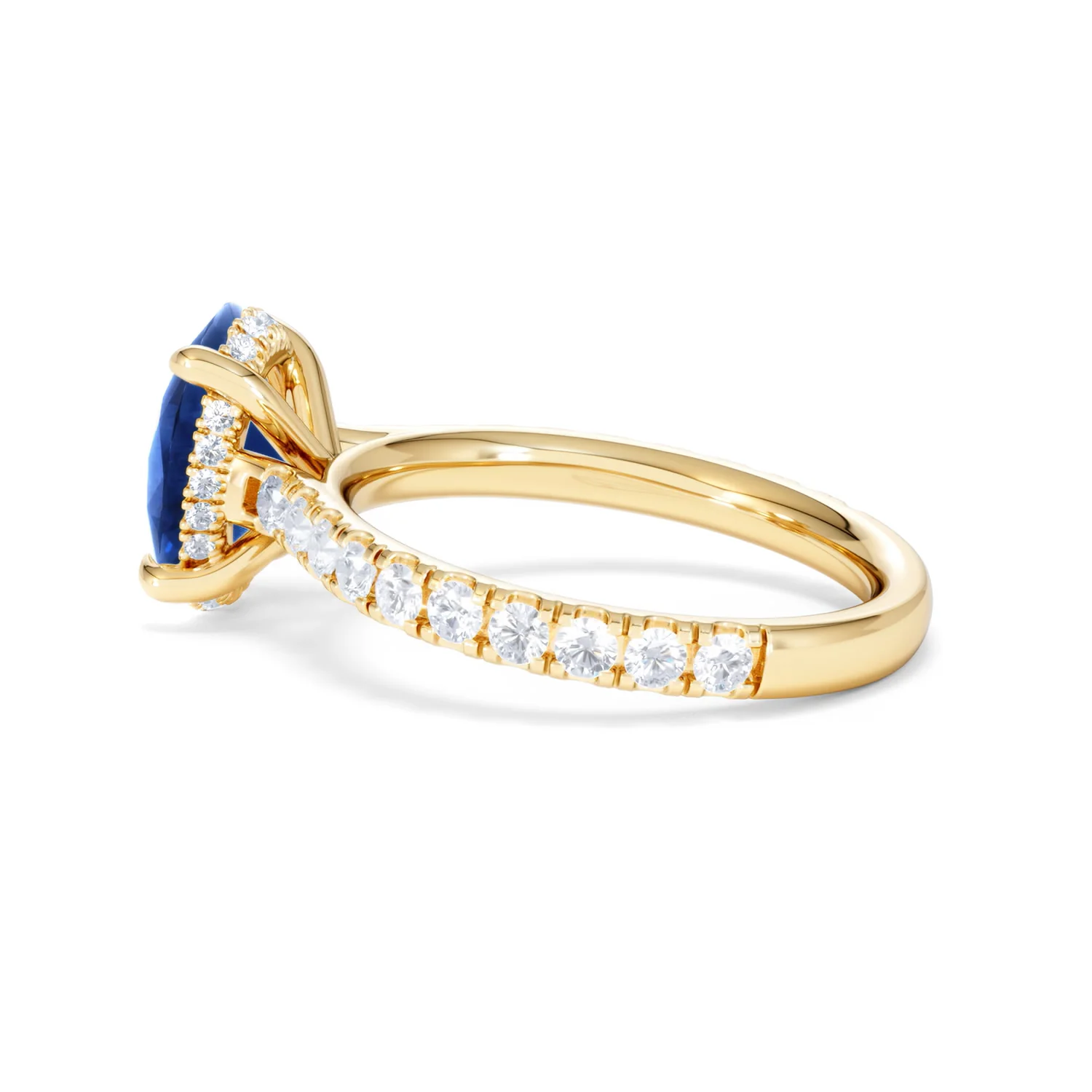 Amora 2.00ct Oval Cut Lab Sapphire Hidden Halo Engagement Ring with Side Stones in 18K Yellow Gold - Image 65