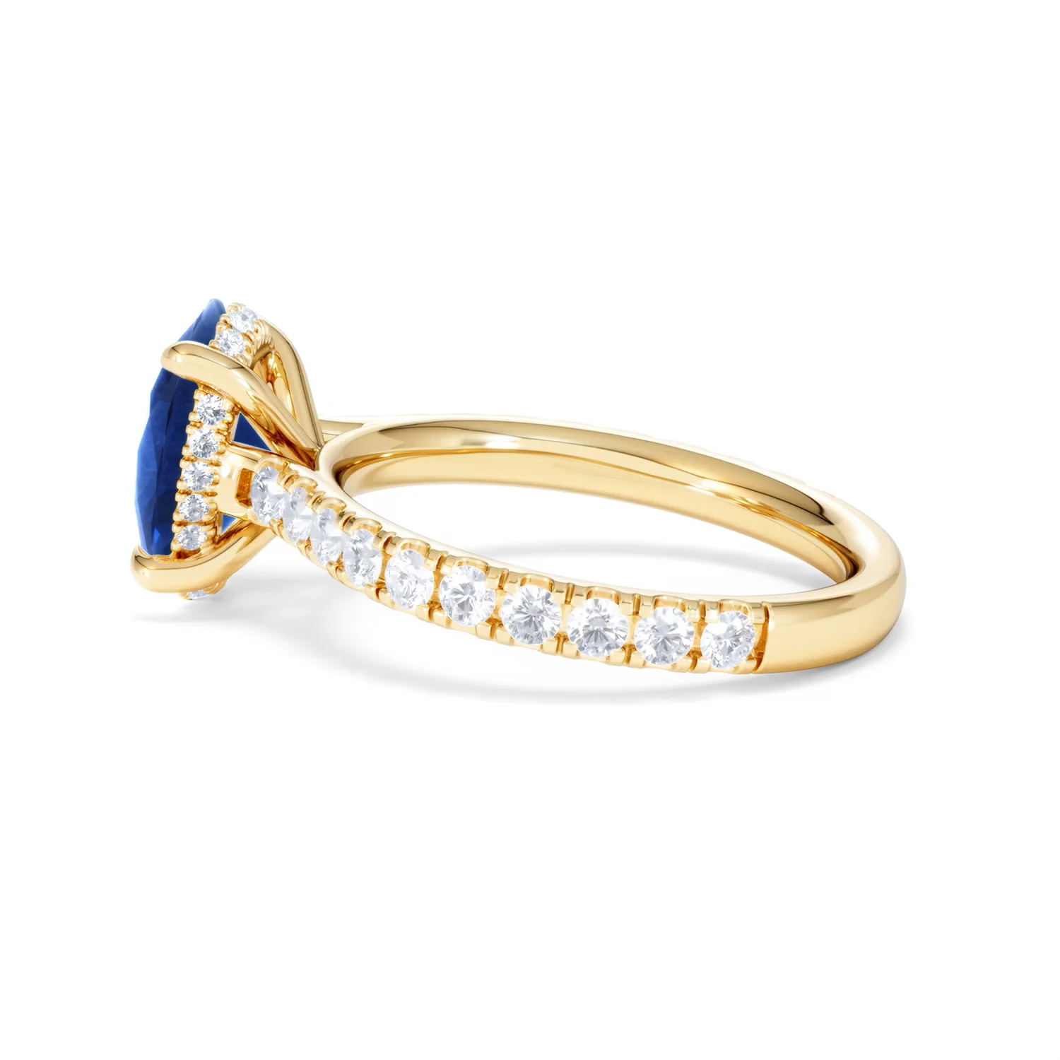 Amora 2.00ct Oval Cut Lab Sapphire Hidden Halo Engagement Ring with Side Stones in 18K Yellow Gold - Image 66