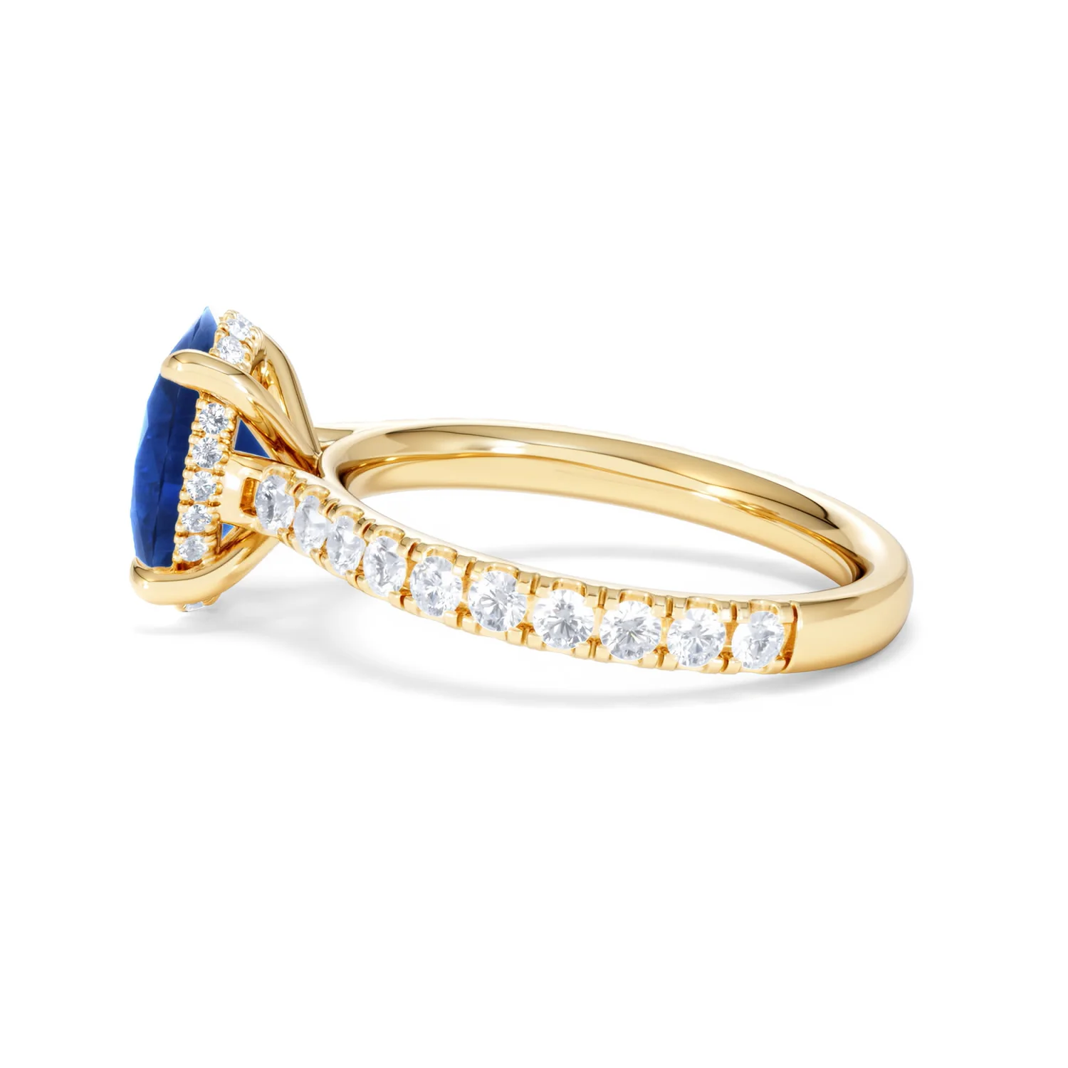 Amora 2.00ct Oval Cut Lab Sapphire Hidden Halo Engagement Ring with Side Stones in 18K Yellow Gold - Image 67