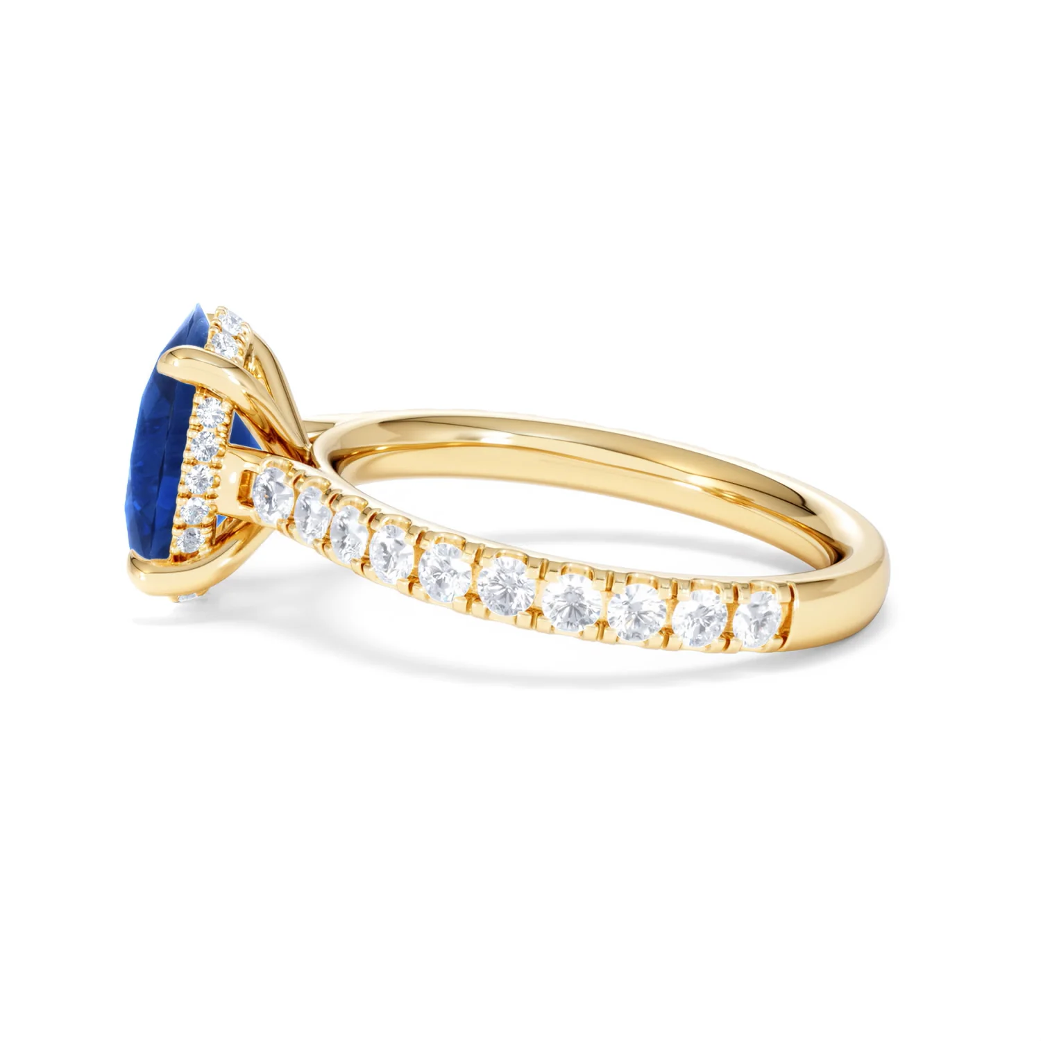 Amora 2.00ct Oval Cut Lab Sapphire Hidden Halo Engagement Ring with Side Stones in 18K Yellow Gold - Image 68