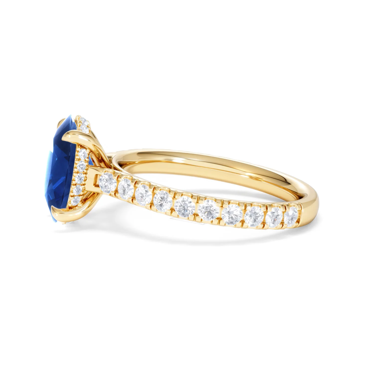 Amora 2.00ct Oval Cut Lab Sapphire Hidden Halo Engagement Ring with Side Stones in 18K Yellow Gold - Image 71