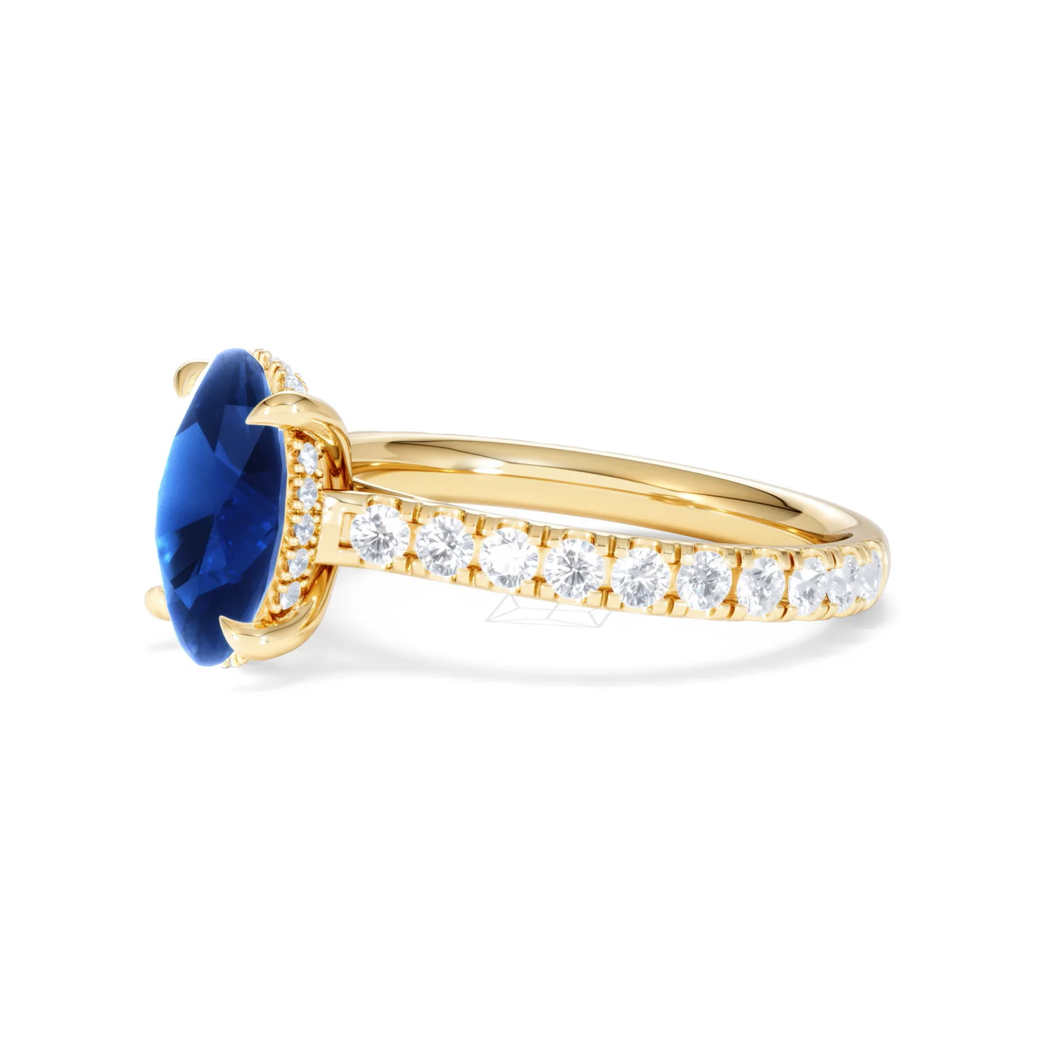 Amora 2.00ct Oval Cut Lab Sapphire Hidden Halo Engagement Ring with Side Stones in 18K Yellow Gold - Image 76