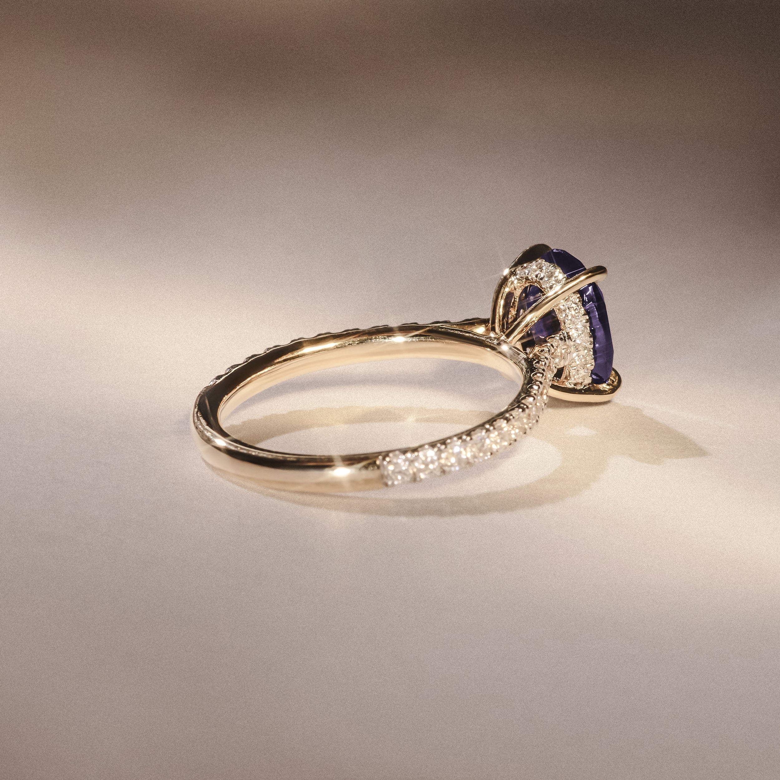 Amora 2.00ct Oval Cut Lab Sapphire Hidden Halo Engagement Ring with Side Stones in 18K Yellow Gold - Image 8