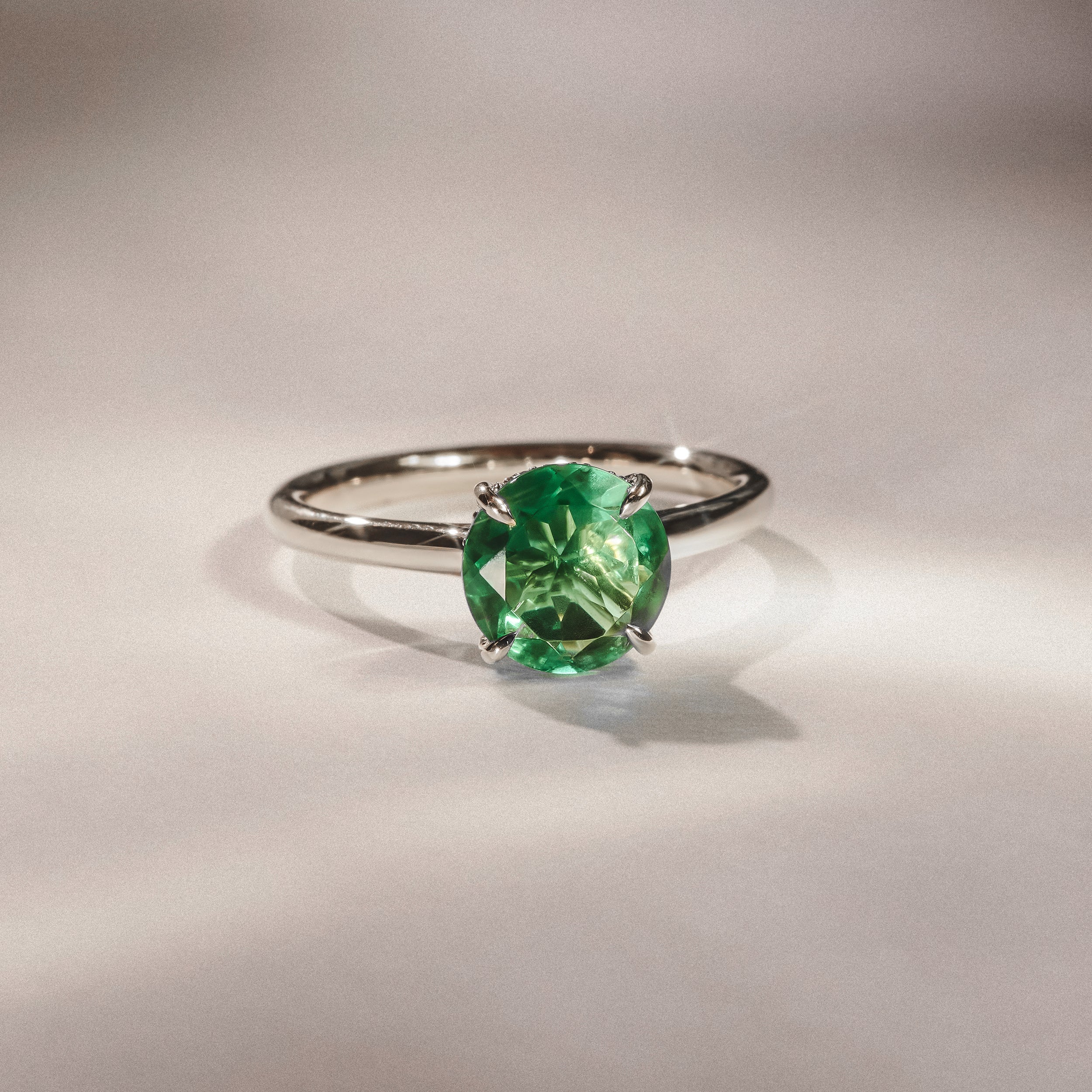 Amora 2.00ct Round Cut Lab Emerald Hidden Halo Engagement Ring in 18K White Gold - Image 4
