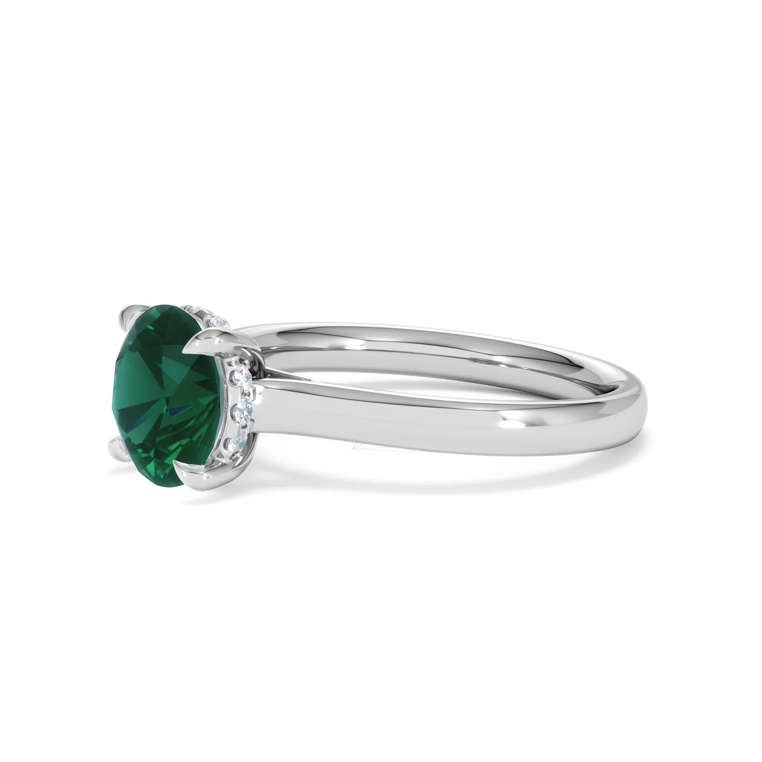 Amora 2.00ct Round Cut Lab Emerald Hidden Halo Engagement Ring in 18K White Gold - Image 76