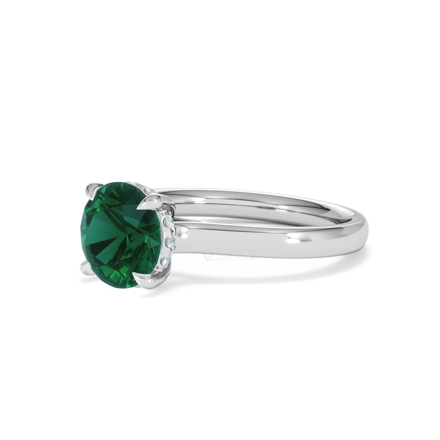 Amora 2.00ct Round Cut Lab Emerald Hidden Halo Engagement Ring in 18K White Gold - Image 79
