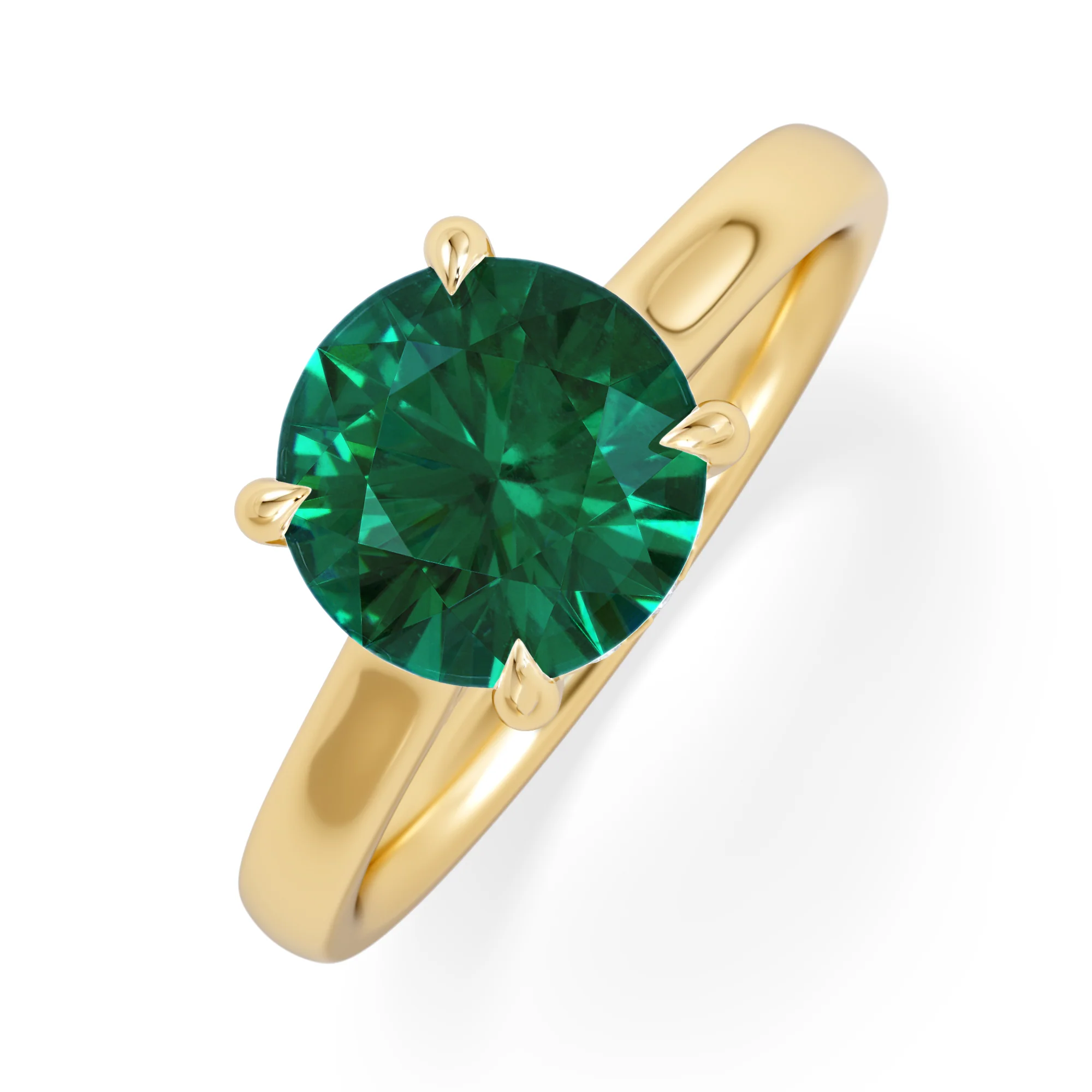 Amora 2.00ct Round Cut Lab Emerald Hidden Halo Engagement Ring in 18K Yellow Gold