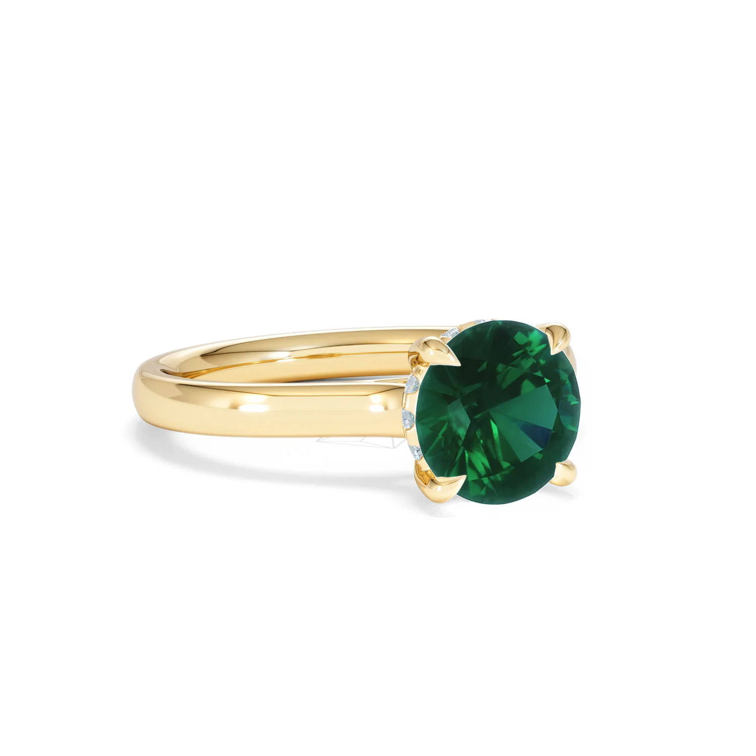 Amora 2.00ct Round Cut Lab Emerald Hidden Halo Engagement Ring in 18K Yellow Gold - Image 14